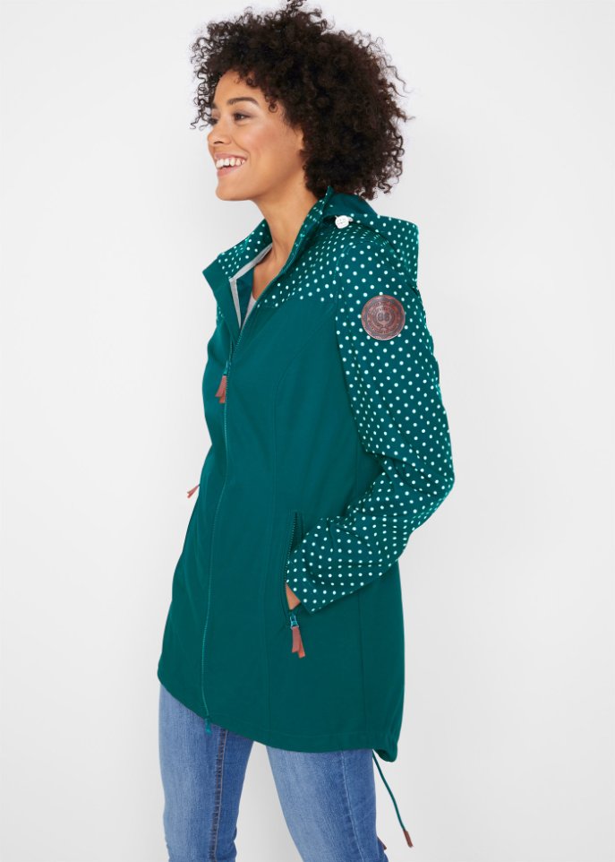 Bedruckte Softshelljacke, schlanker Schnitt, wasserabweisend