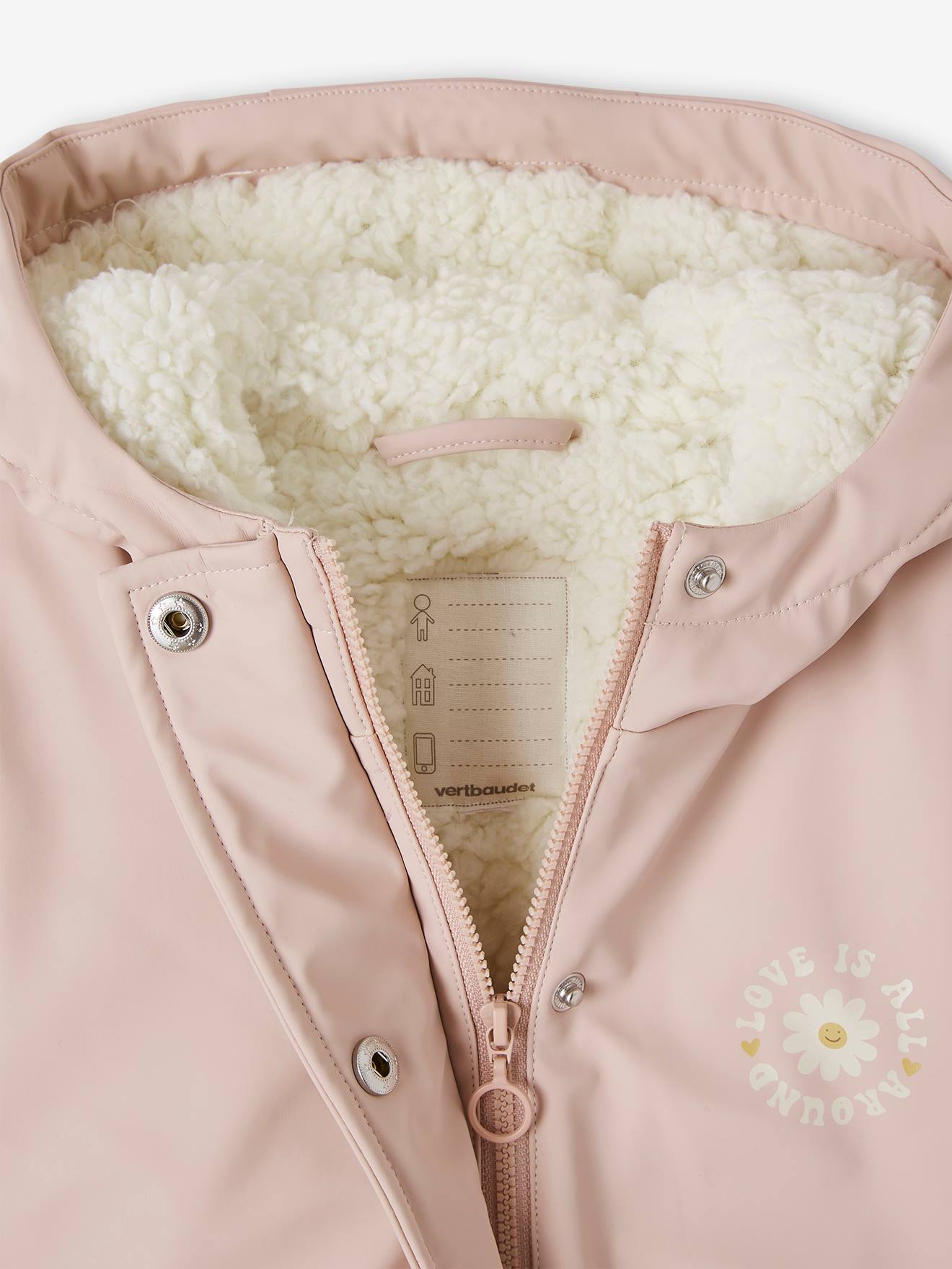 Ciré à capuche doublé sherpa fille rose pâle