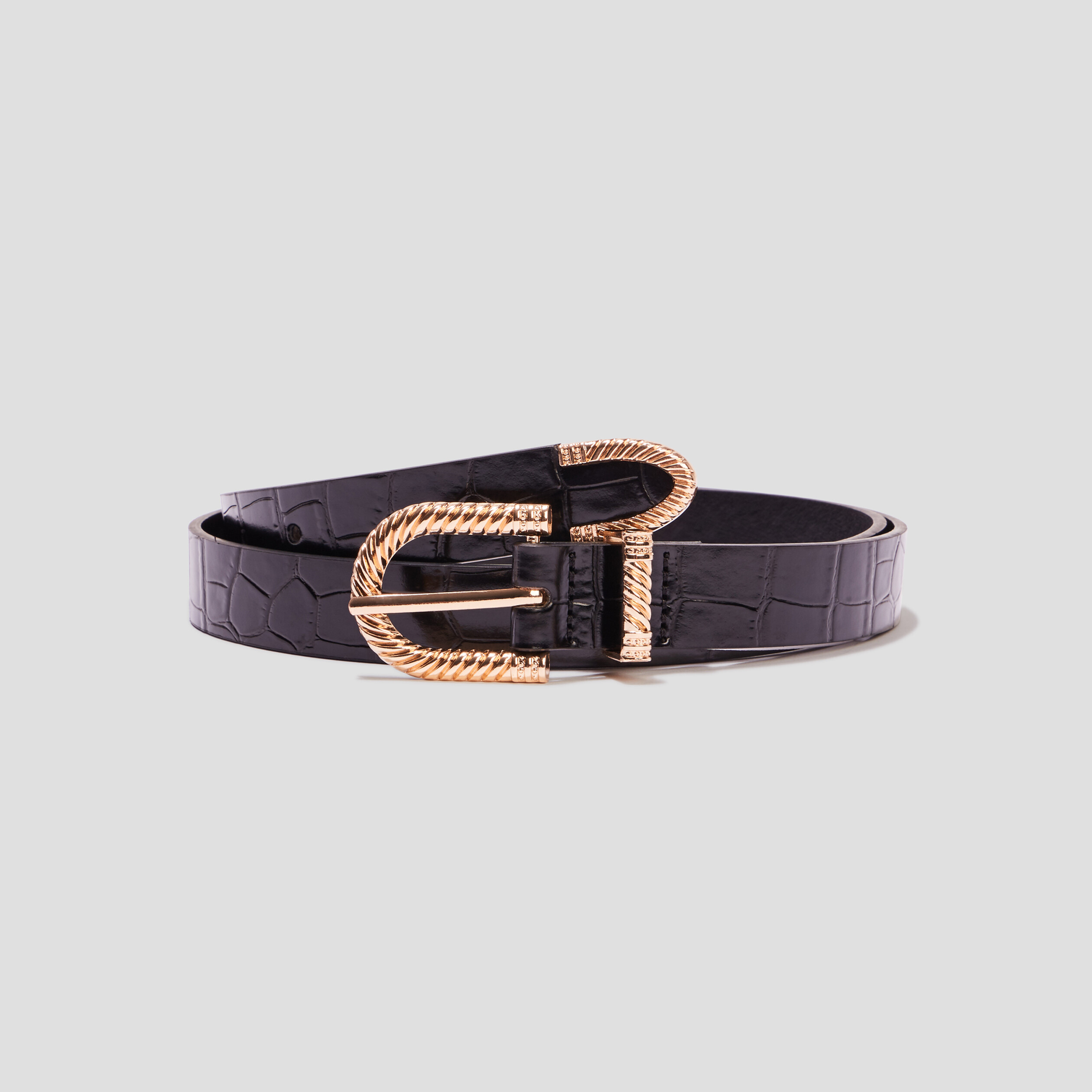 Ceinture aspect croco vernis noir femme | La Halle
