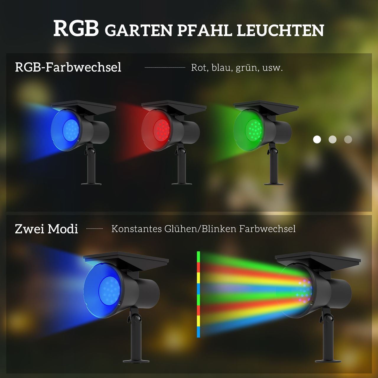 Outsunny Solarleuchten 2 Stück Solarlampen Solar Gartenleuchte mit 2 Lichtfarben