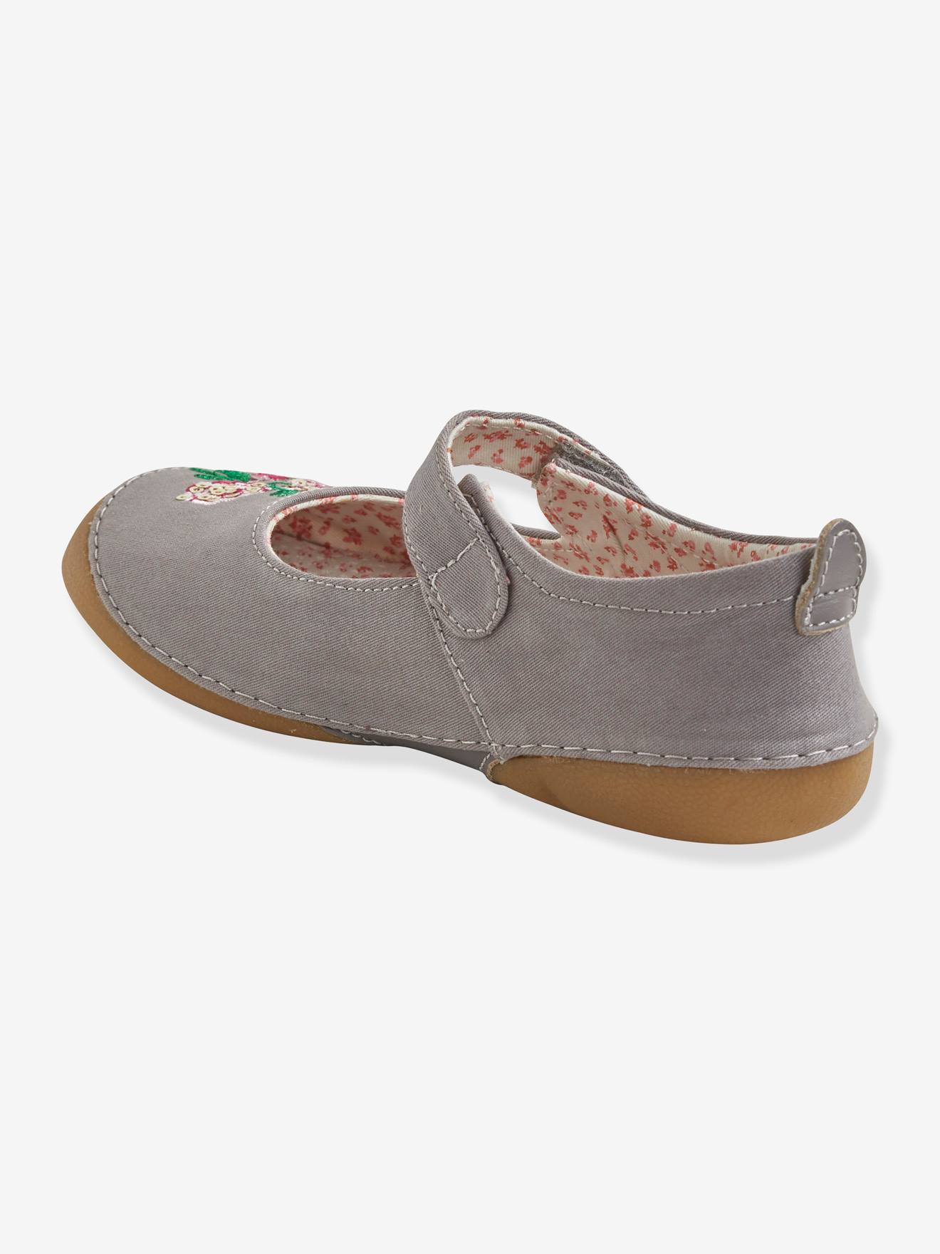 Chaussons scratchés fille en toile gris