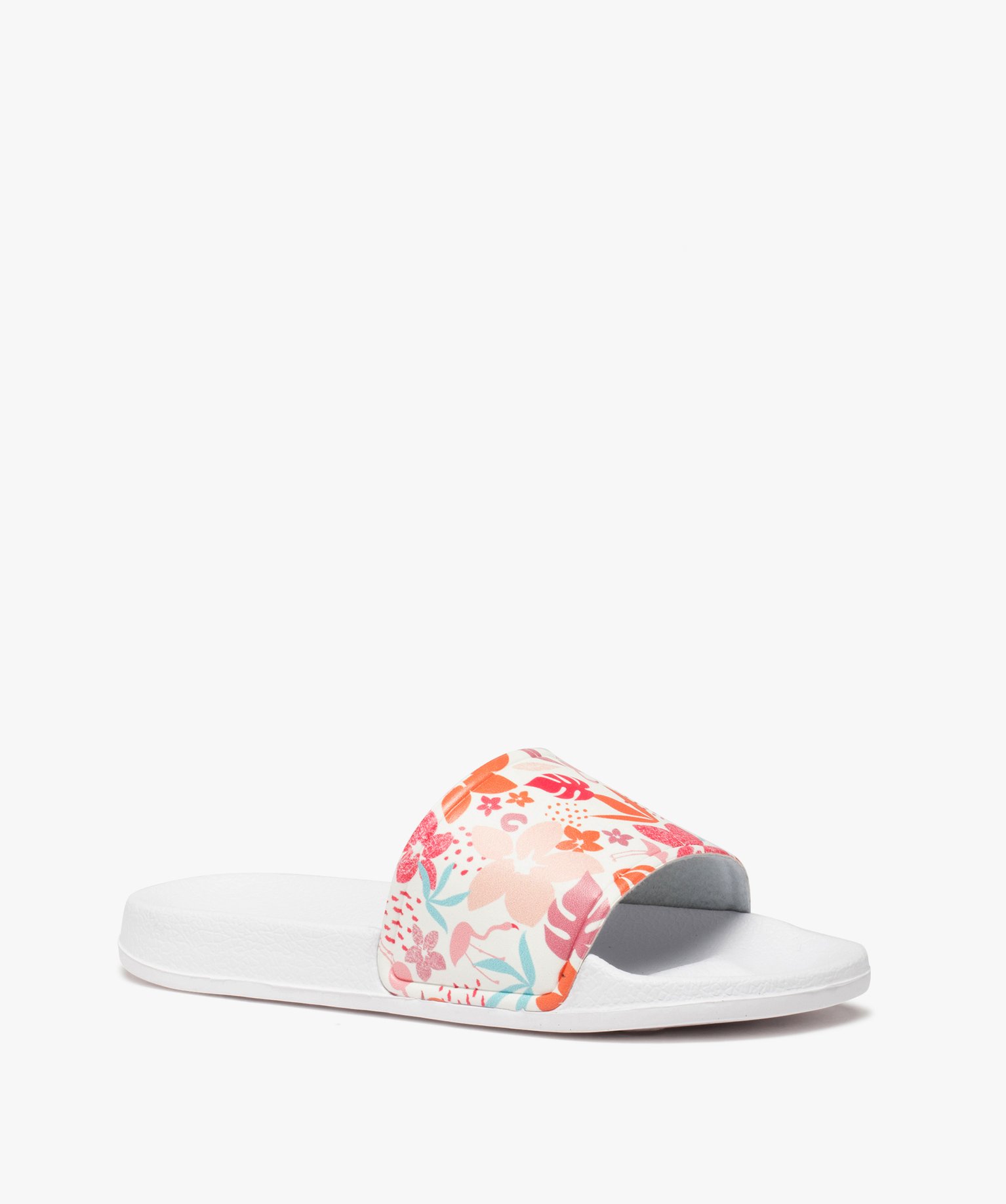 Mules de piscine fille à bandeau imprimé fleurs blanc | GEMO