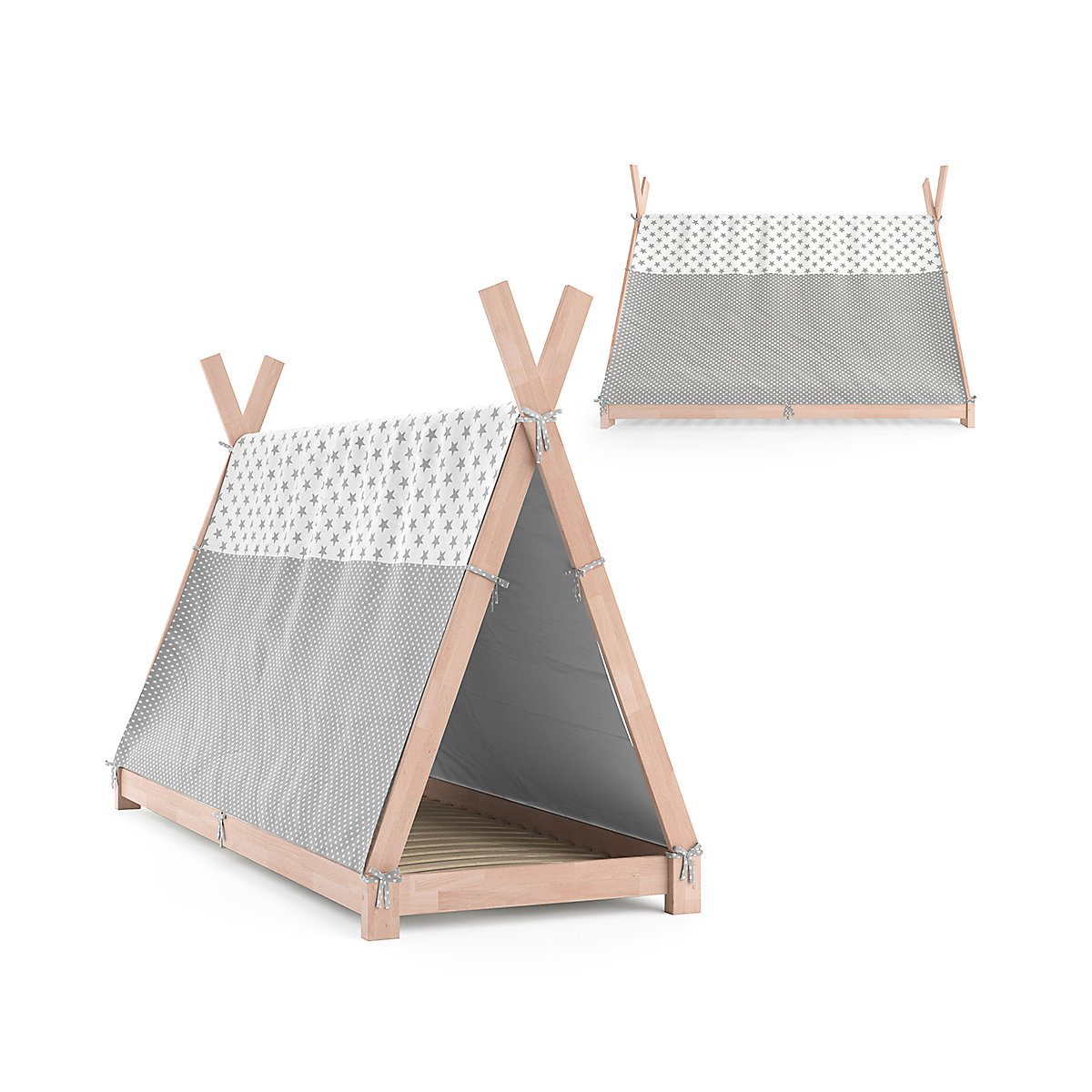 Kinderbett Hausbett Tipi + Überwurf 90x200cm Indianerzelt Indianerbett