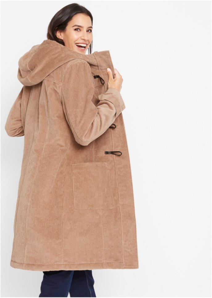 Gefütterter Cord-Dufflecoat, halblang