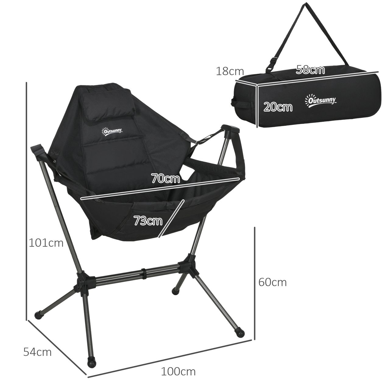 Outsunny Hängematte Campingstuhl Faltbar Gartensessel Regiestuhl Oxford, Schwarz