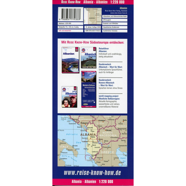Reise Know-How Landkarte Albanien / Albania 1:220.000 - Straßenkarte
