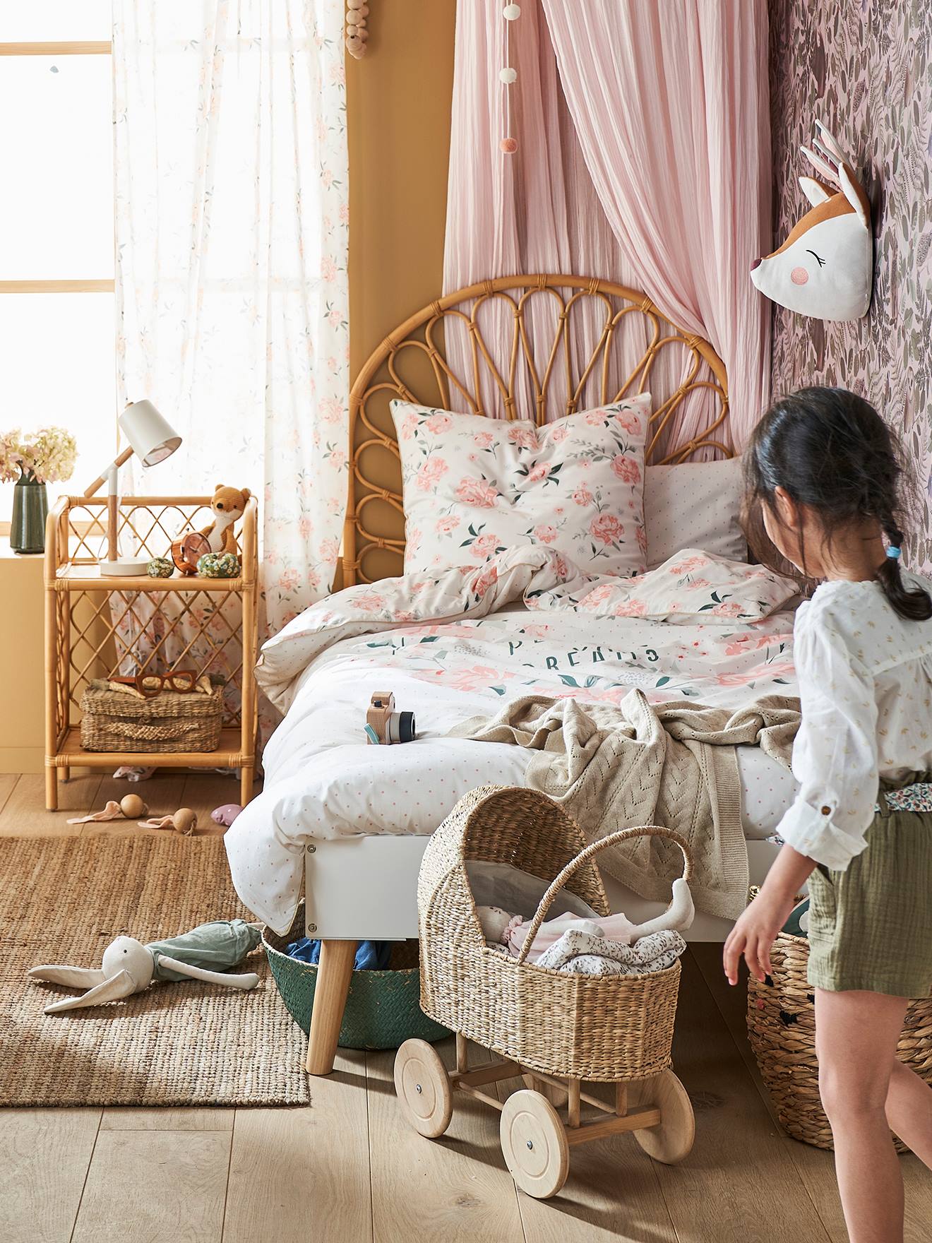 Vertbaudet Kopfteil für Kinderbett aus Rattan BOHO - natur/blumenform