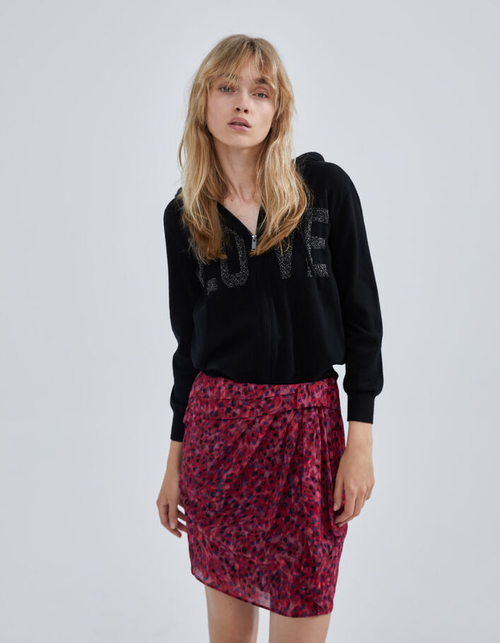 Cardigan noir tricot jacquard message devant dos Femme
