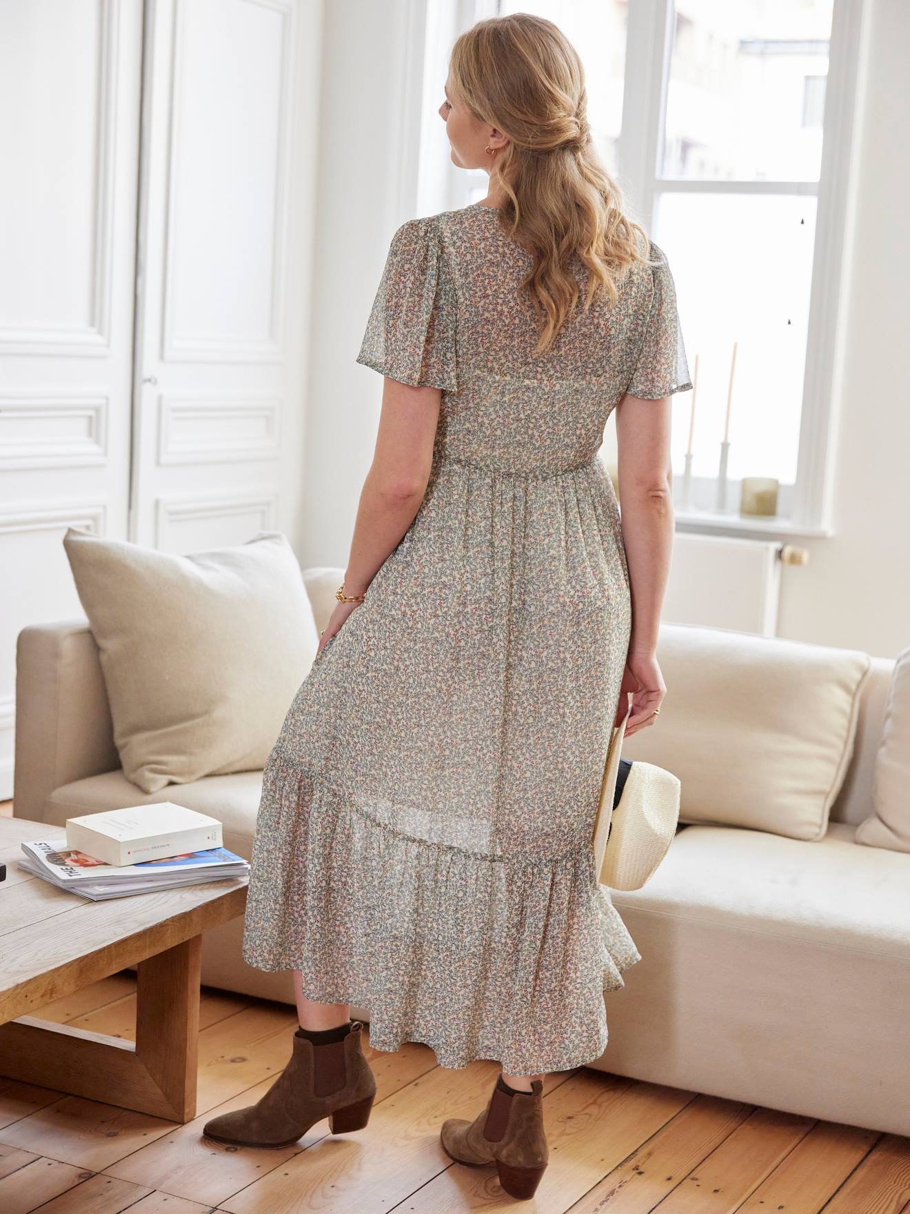 Vertbaudet Maxikleid mit Volants für Schwangerschaft & Stillzeit - sand