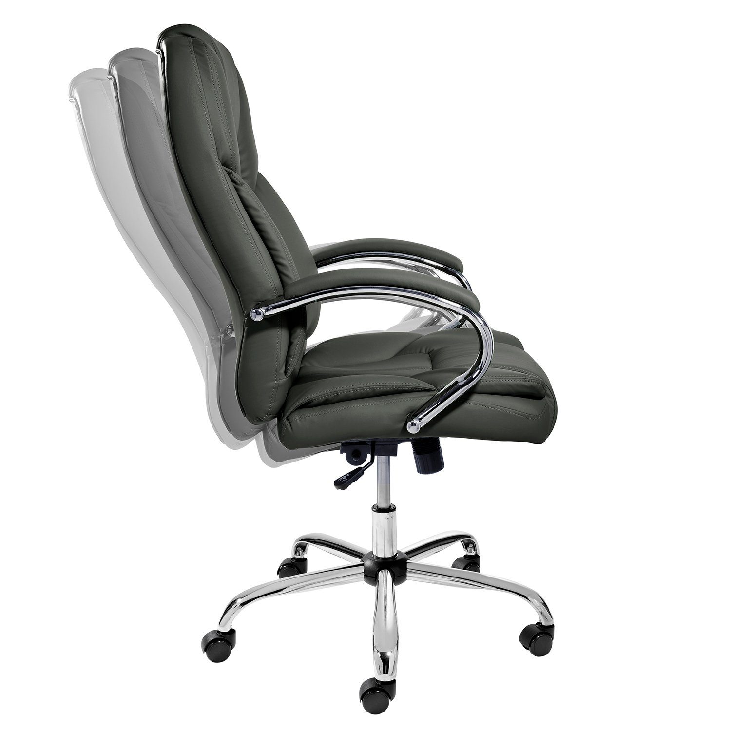 TPFLiving Chefsessel Dallas mit abgebremsten Rollen (XXL Bürostuhl ergonomisch gepolsterter Schreibtischstuhl), Drehstuhl aus Kunstleder, Belastbarkeit bis 215kg - Schwarz
