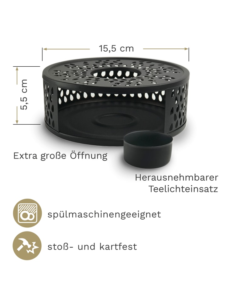 Creano Teekanne 1,2l bauchig   Edelstahl-Stövchen „Leaf schwarz“ im Set günstig kaufen onesize