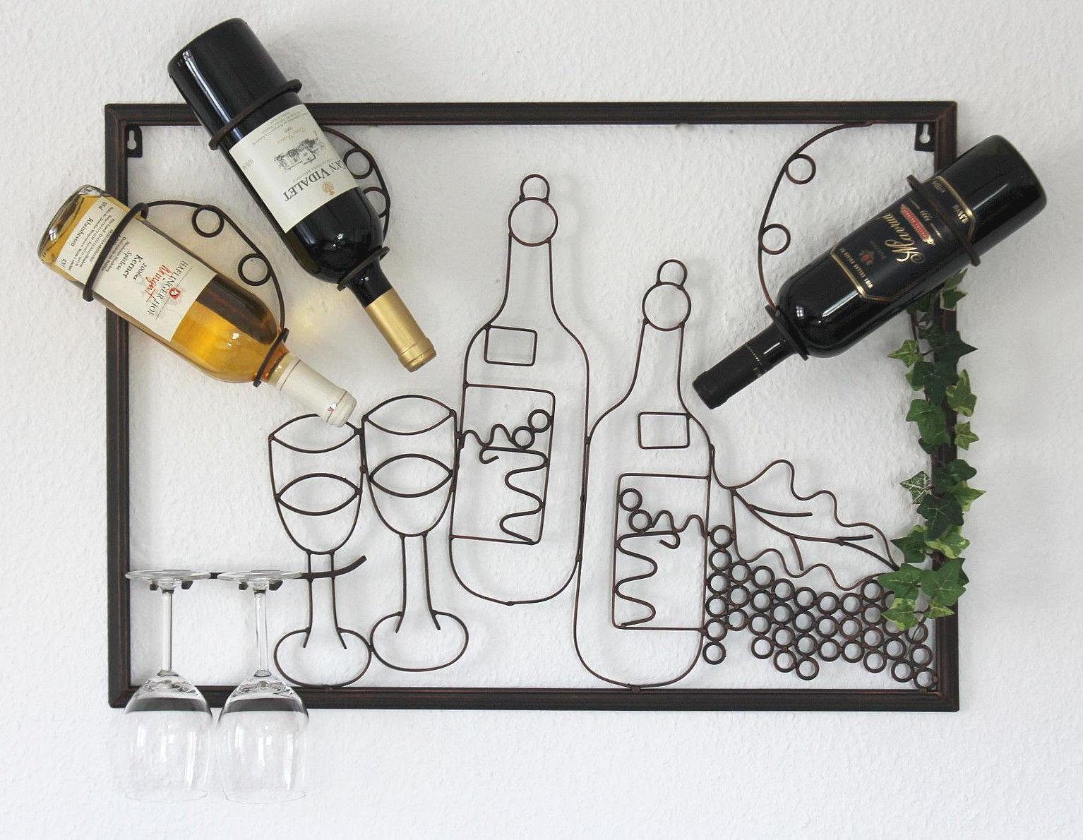 DanDiBo Weinregal Weinregal mit Glashalter Wand Wandbild 091975 Flaschenständer Metall 70 cm Flaschenhalter Wandregal