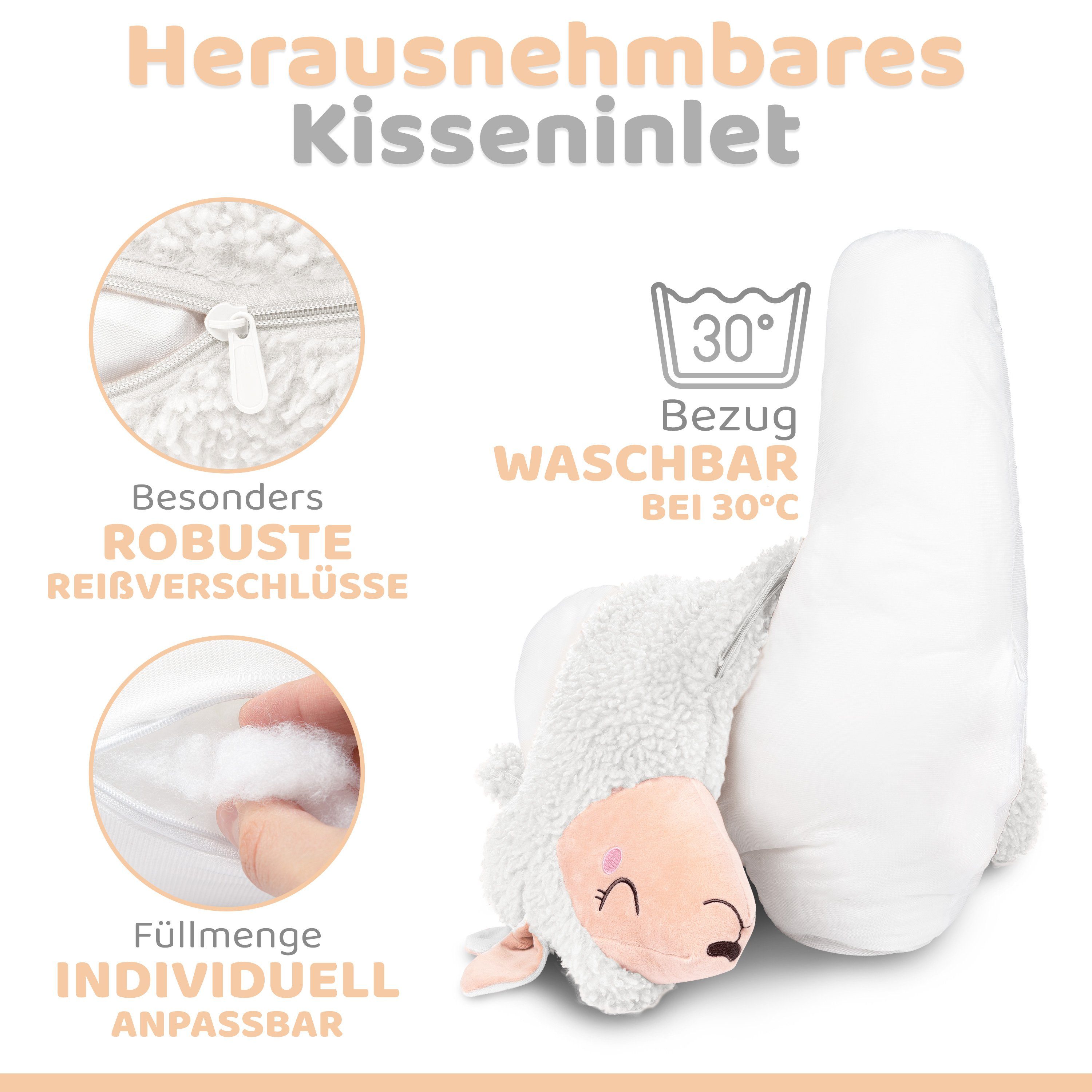Engelshof Alpakas Münsterland Seitenschläferkissen Engelshof Alpakas Alpakakissen Seitenschläferkissen Weiß 75cm, Kissenbezug und Inlet mit Füllung