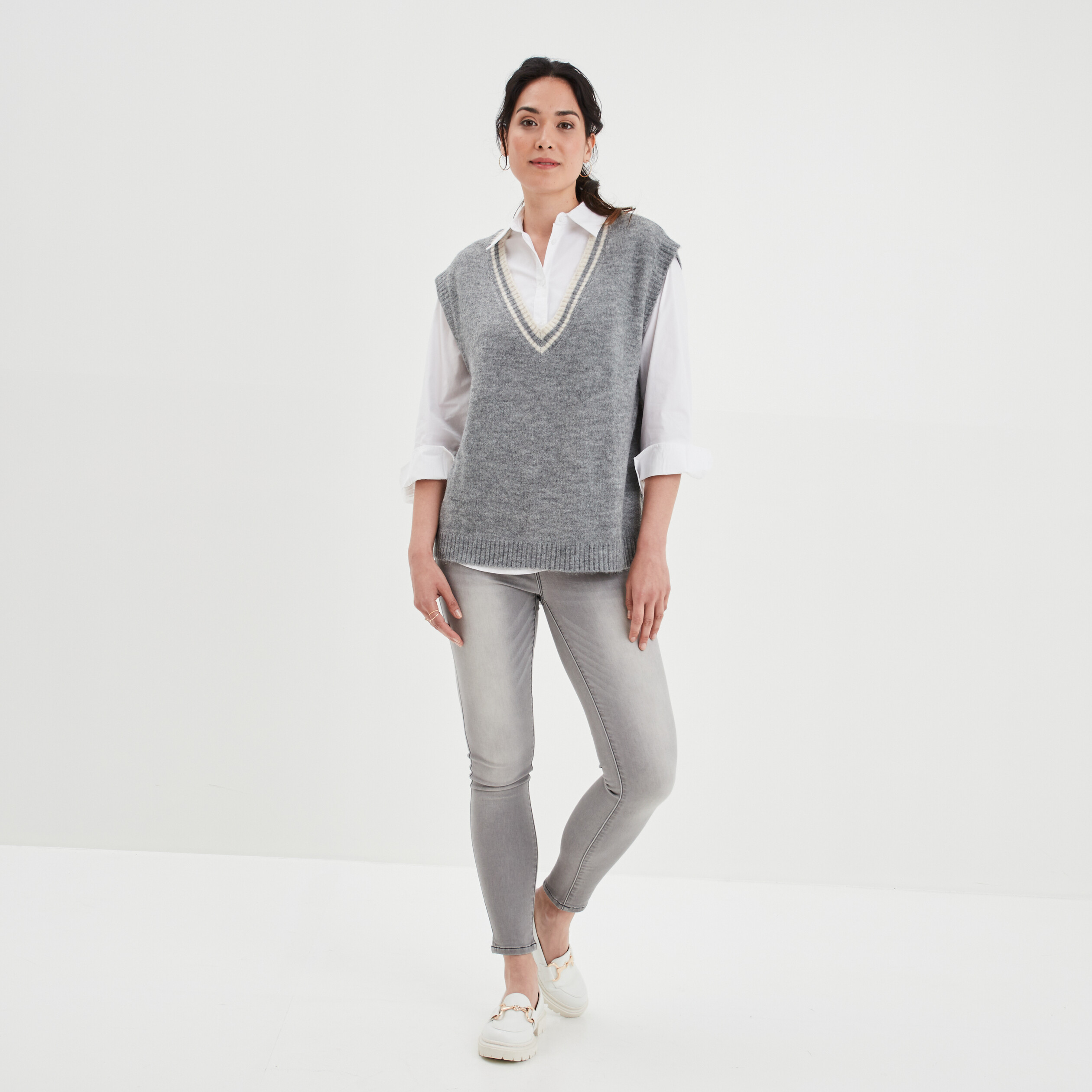 Chemise oversize manches longues blanc femme | La Halle