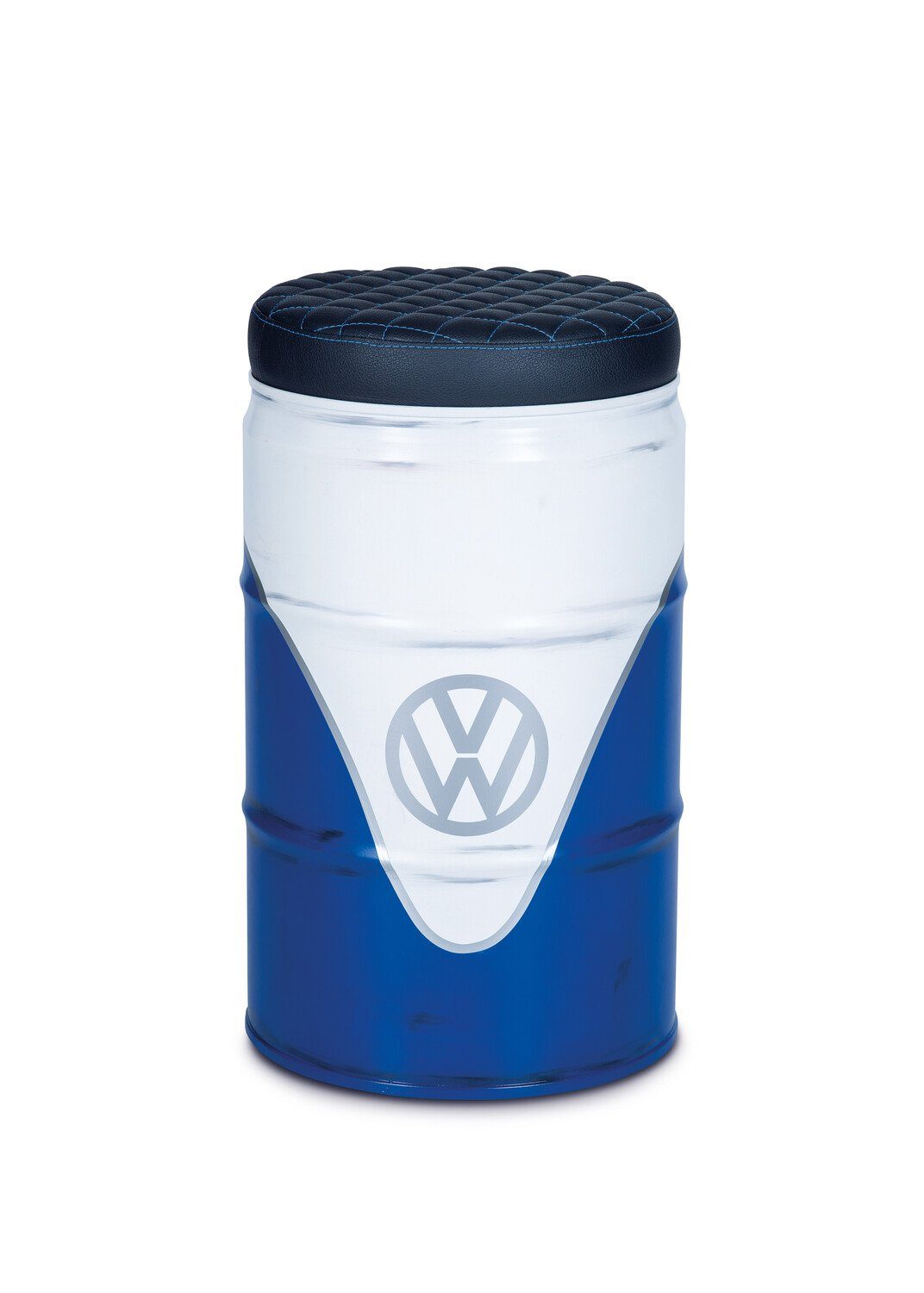 VW Collection by BRISA Hocker Volkswagen Vintage Ölfass, Party-Hocker, eleganter Barhocker im matt blauen T1 Bulli Bus Design