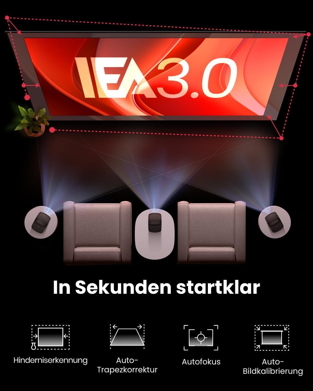Nebula Anker Mars 3 Air Mini mit Google TV, Smart, WLAN Portabler Projektor (400 lm, 1080p px, mit Dolby Digital, 2*8W, 150-Zoll Bild, Integrierter Akku, 2,5 Stunden)