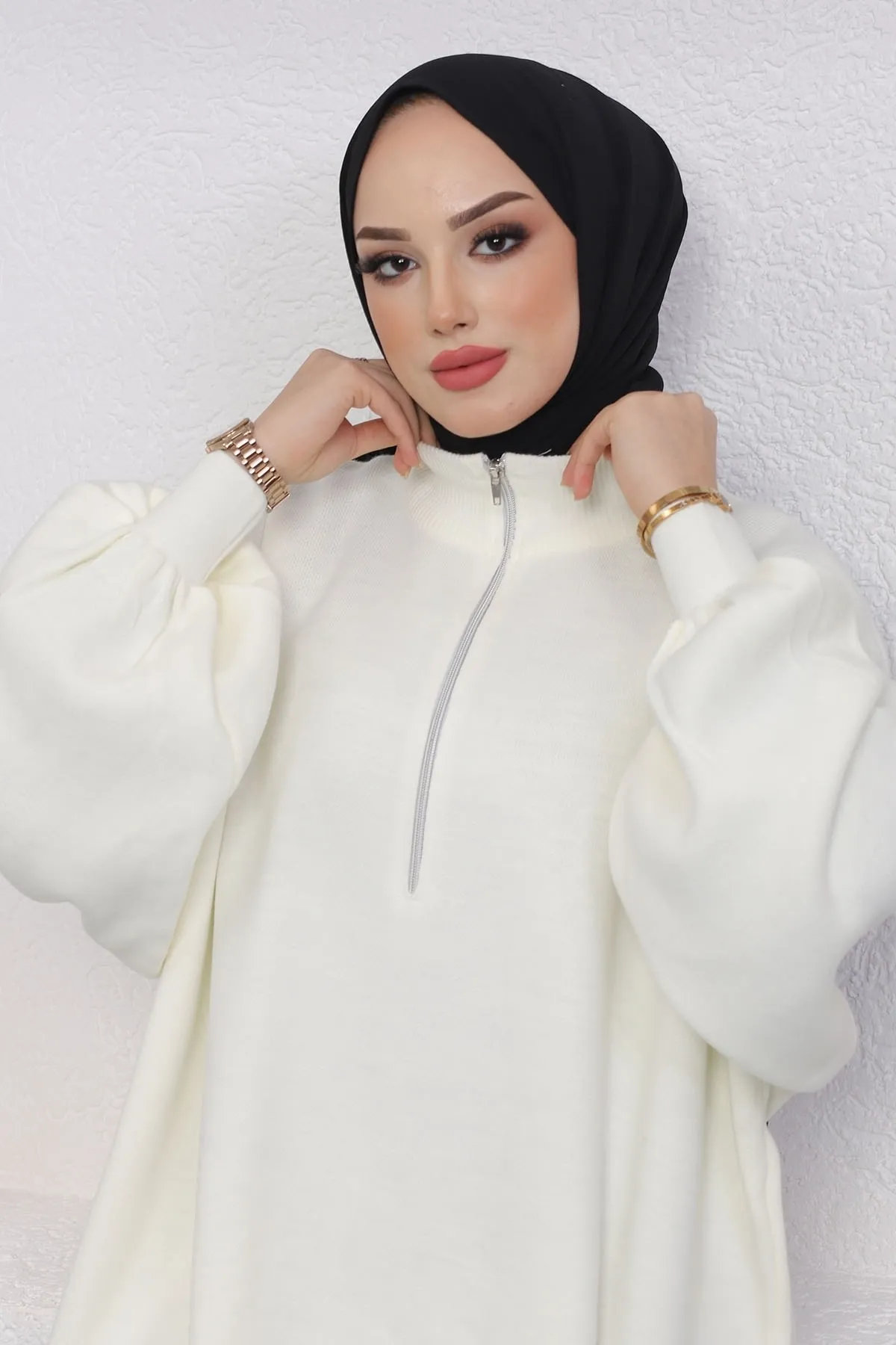 InStyle  Sara Stricktunika mit Reißverschluss – Weiß