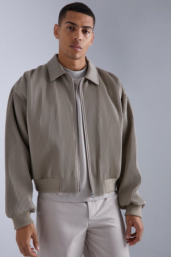 Kastige Harrington-Jacke aus Kunstleder