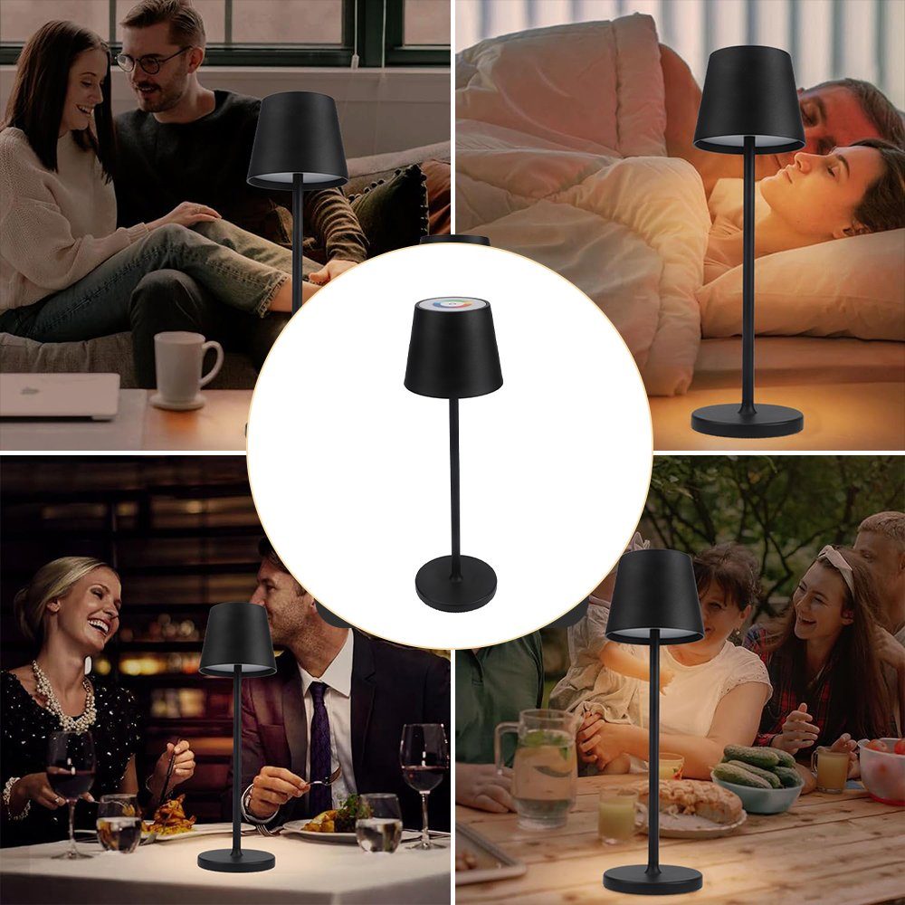 Bedee LED Tischleuchte Dimmbare LED Akku Tischleuchte Indoor & Outdoor Wiederaufladbar, 2 Stück, Akku Tischlampe, LED fest integriert, RGB Farben IP54 Dimmbare LED Akku Tischleuchte mit USB Ladestation, Für drinnen und draußen Designer Tischleuchte m