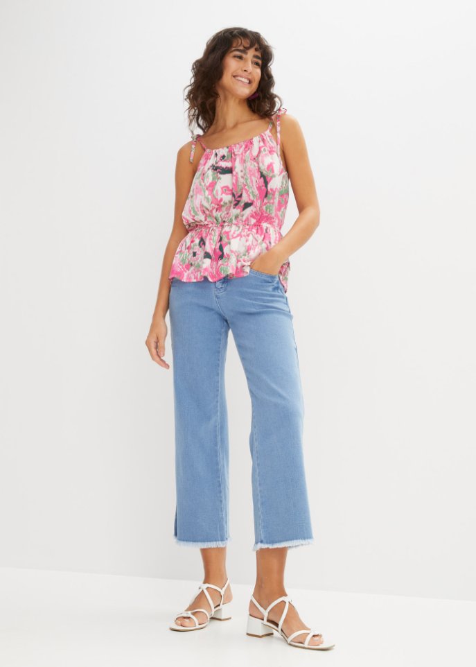 bedrucktes Satin-Blusentop