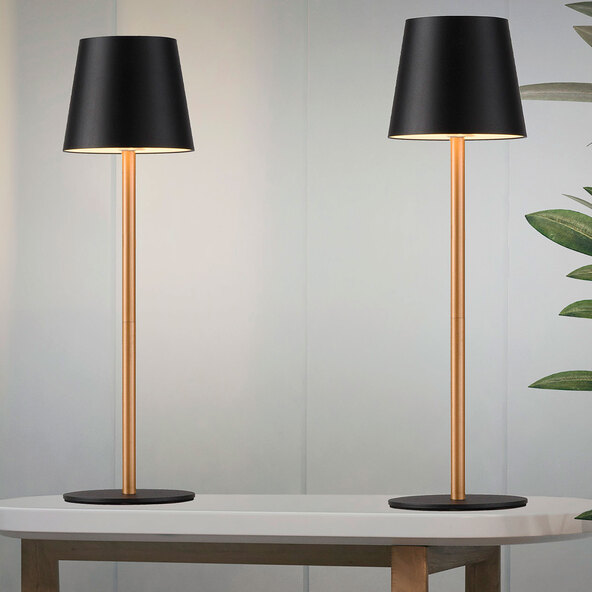 LED-Akku-Tischleuchte Buria, 2er Set, schwarz-messing