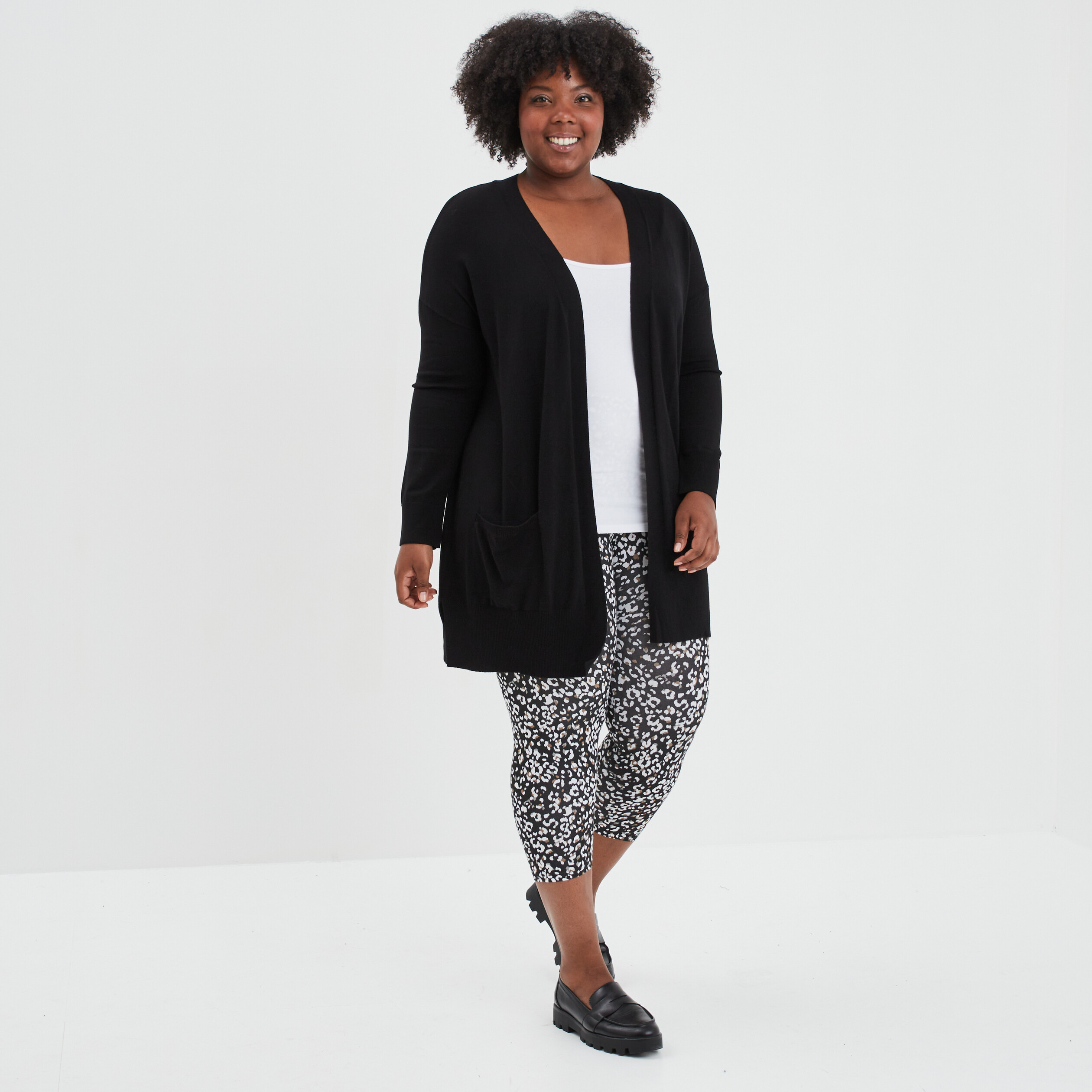 Gilet long droit avec poches noir femme grande taille | La Halle