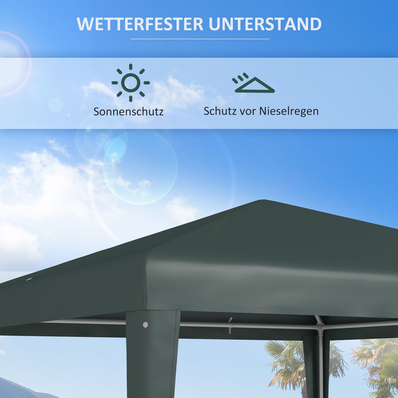Outsunny Pavillon 2,7 x 2,7 m Partyzelt Gartenpavillon Gartenzelt für Balkon
