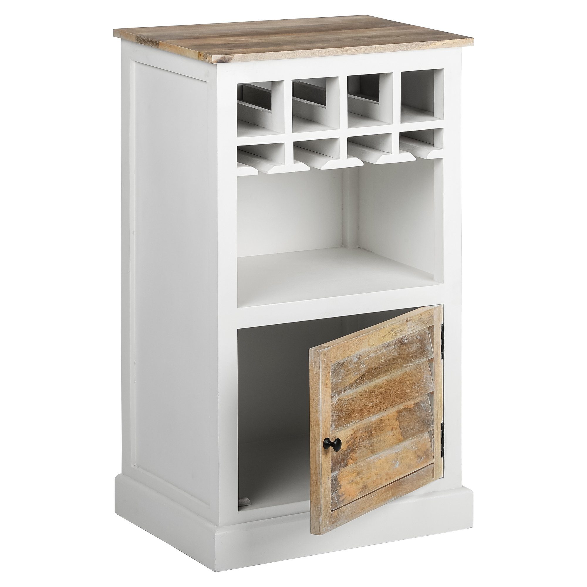WOMO-DESIGN Weinregal Küchenschrank Peking Flaschenregal Weinständer Sideboard, Gläserhalterung 55x95x42cm Weiß/Holzoptik Unikat für 4 Flaschen