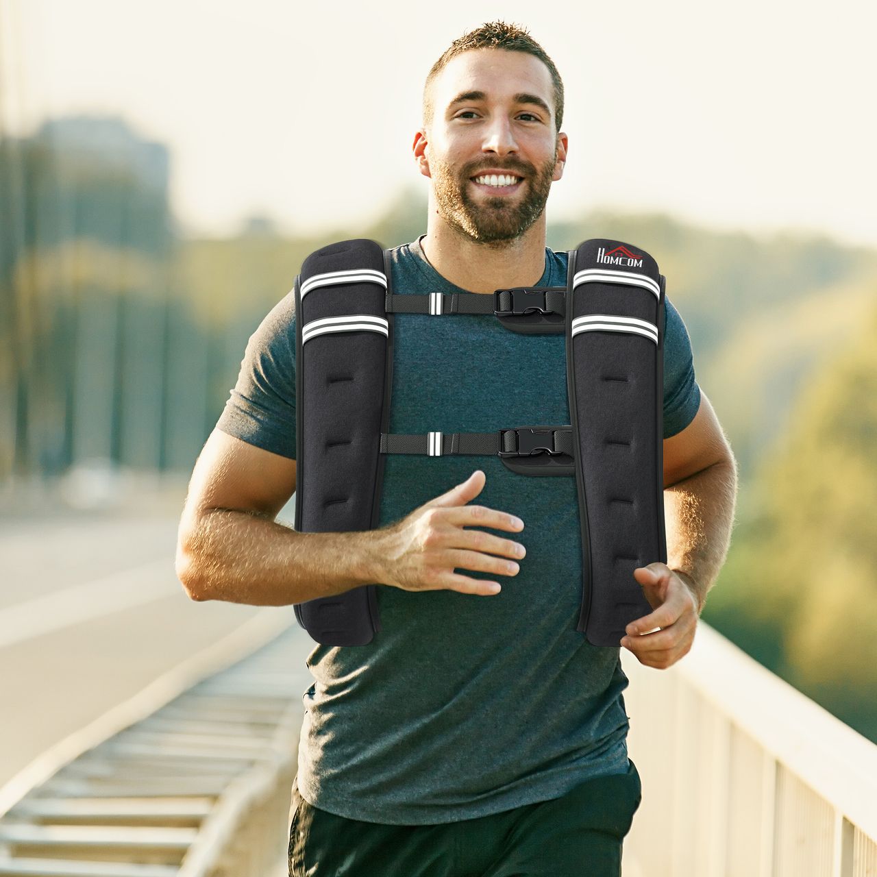 HOMCOM Gewichtsweste Weight Vest 10 kg verstellbar für Gewicht Tranning Krafttrainning Mann/Frau Oxford-Gewebe Metallsand Schwarz 40 x 35 cm
