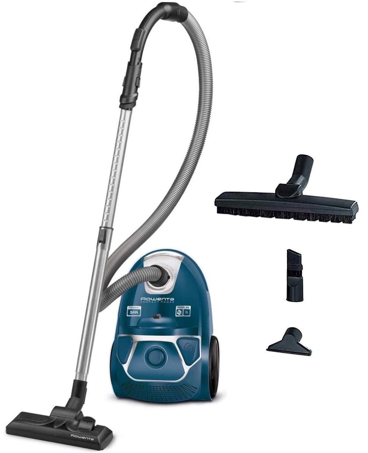 Rowenta Bodenstaubsauger Compact Power, 750 W, mit Beutel, Rowenta RO3950 Staubsauger mit Beutel Compact Power Bodenstaubsauger (AAA-Energie-Label, 750 Watt, 3L Staubvolumen, Staubfüllanzeige, inkl. Zubehör, integrierter Tragegriff) blau