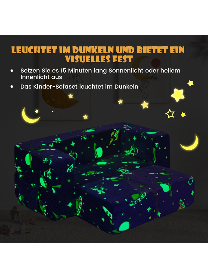 COSTWAY 4 in 1 Kindersofa 107x52x41cm nachleuchtend in Grau günstig kaufen onesize