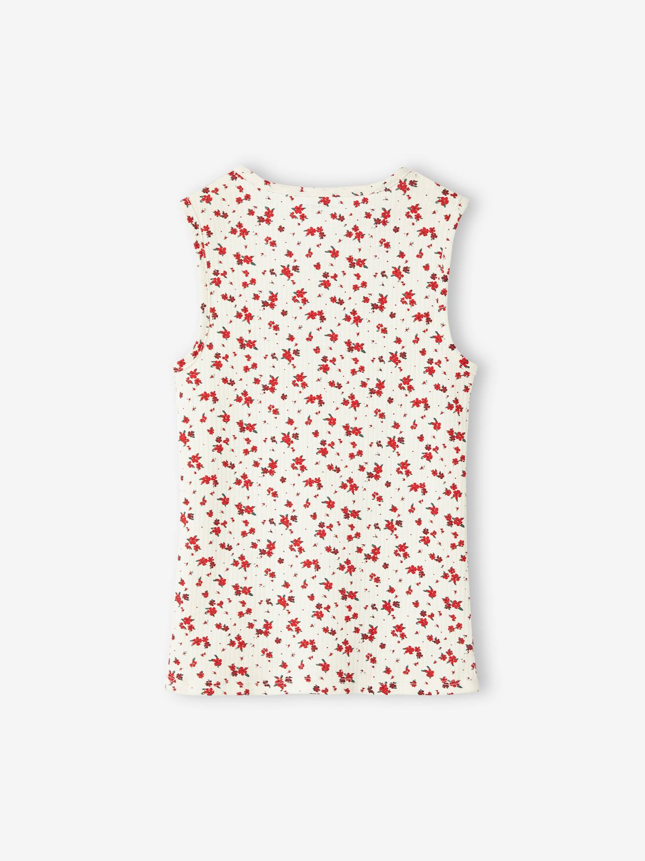 Débardeur à fleurs maille côtelée fille écru