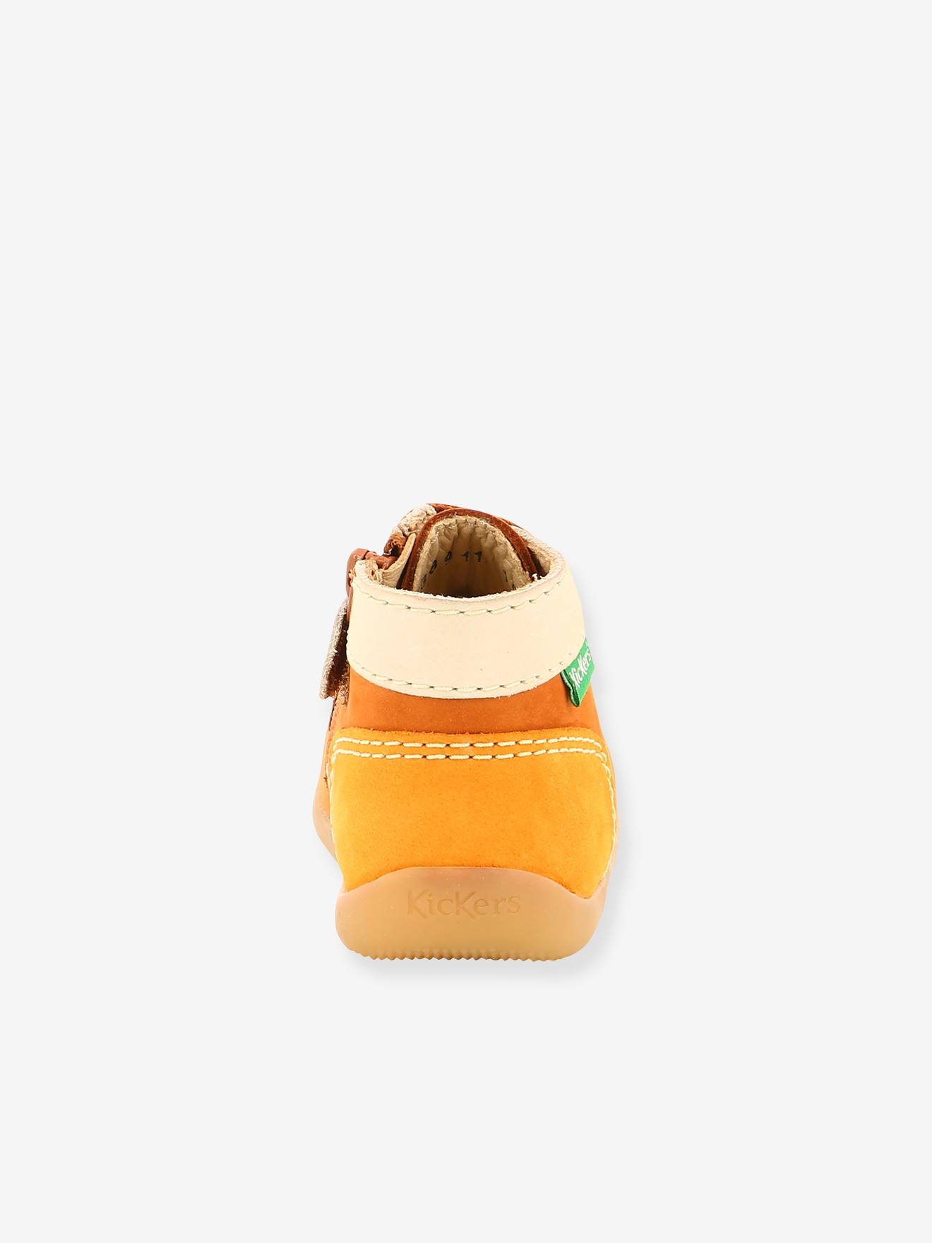 Bottillons cuir bébé Bonzip 2 KICKERS® 1ers pas camel jaune blanc