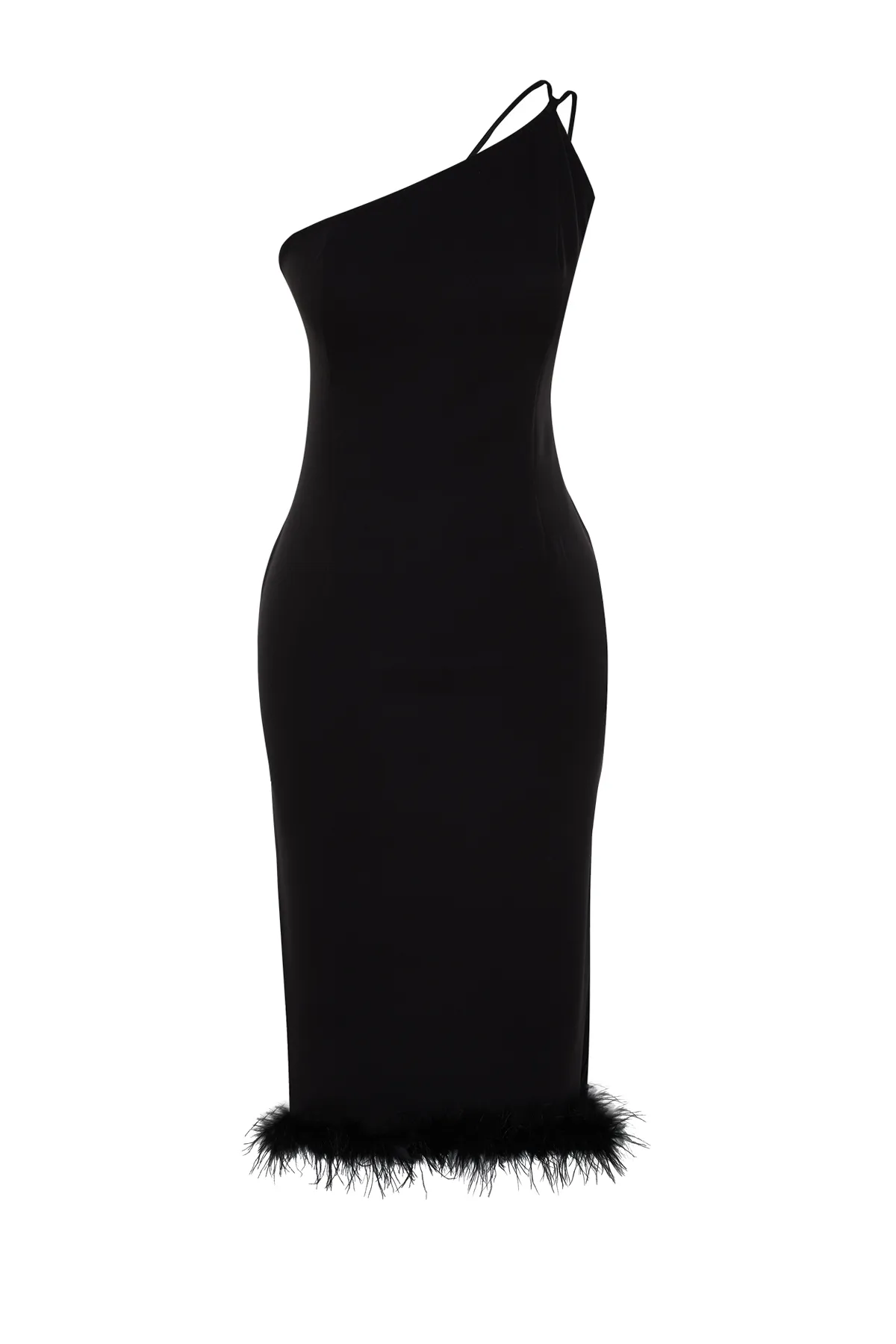 Trendyol Collection  Schwarzes, figurbetontes, elegantes Abendkleid mit gewebten Otriches TPRSS23EL00254