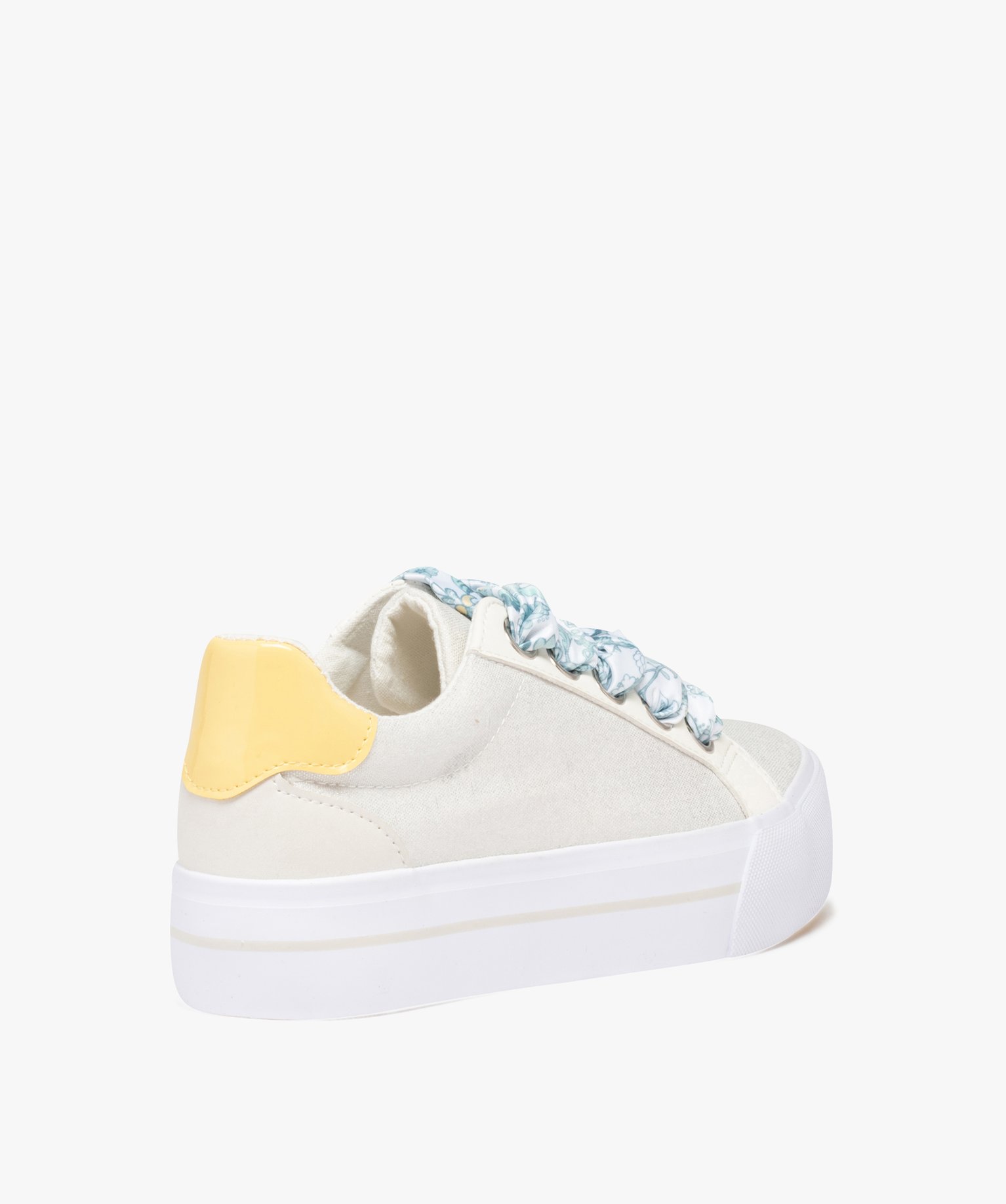 Baskets femme en toile métallisée et lacets foulard jaune | GEMO