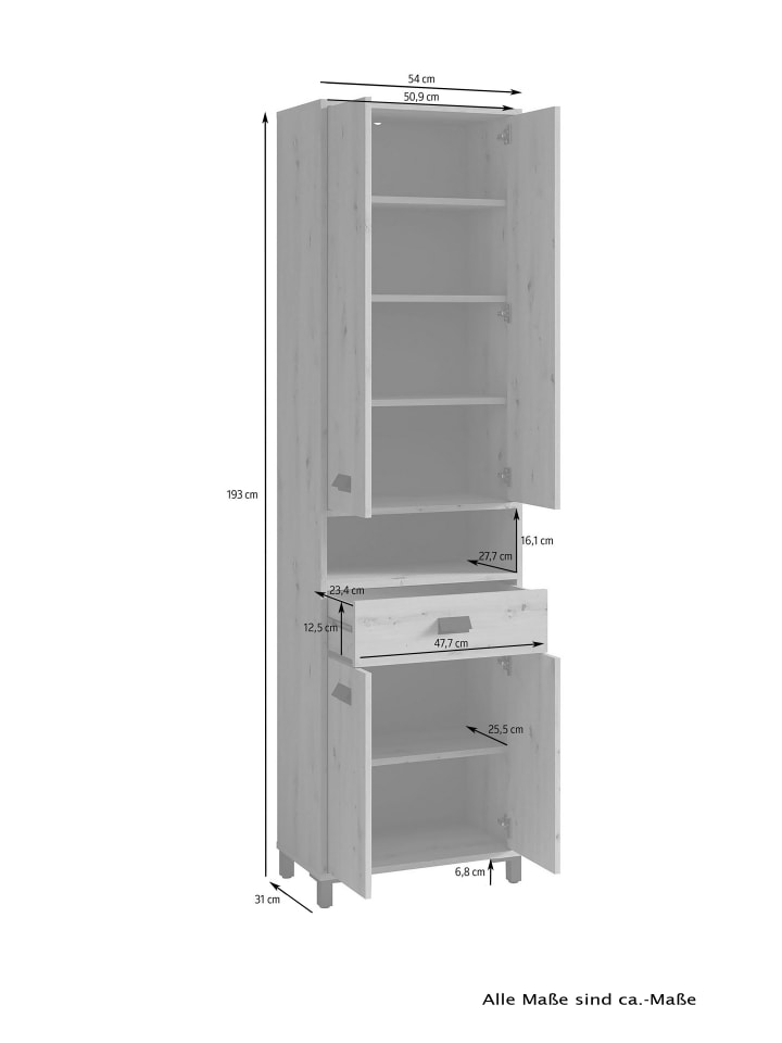 byLiving Hochschrank Wellness in Weiß - (B) 54 x (H) 193 x (T) 31 cm günstig kaufen onesize