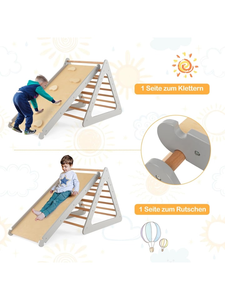 COSTWAY 3 in 1 Kletterdreieck mit Leiter in Grau günstig kaufen 70 cm