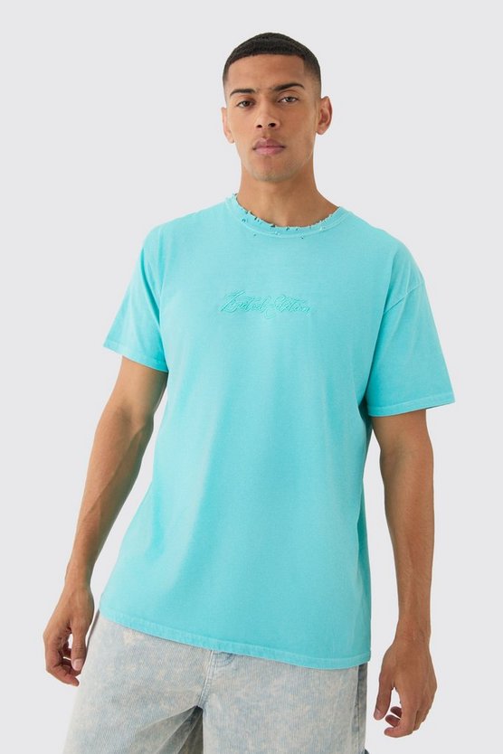Zerrissenes Oversize T-Shirt mit Stickerei