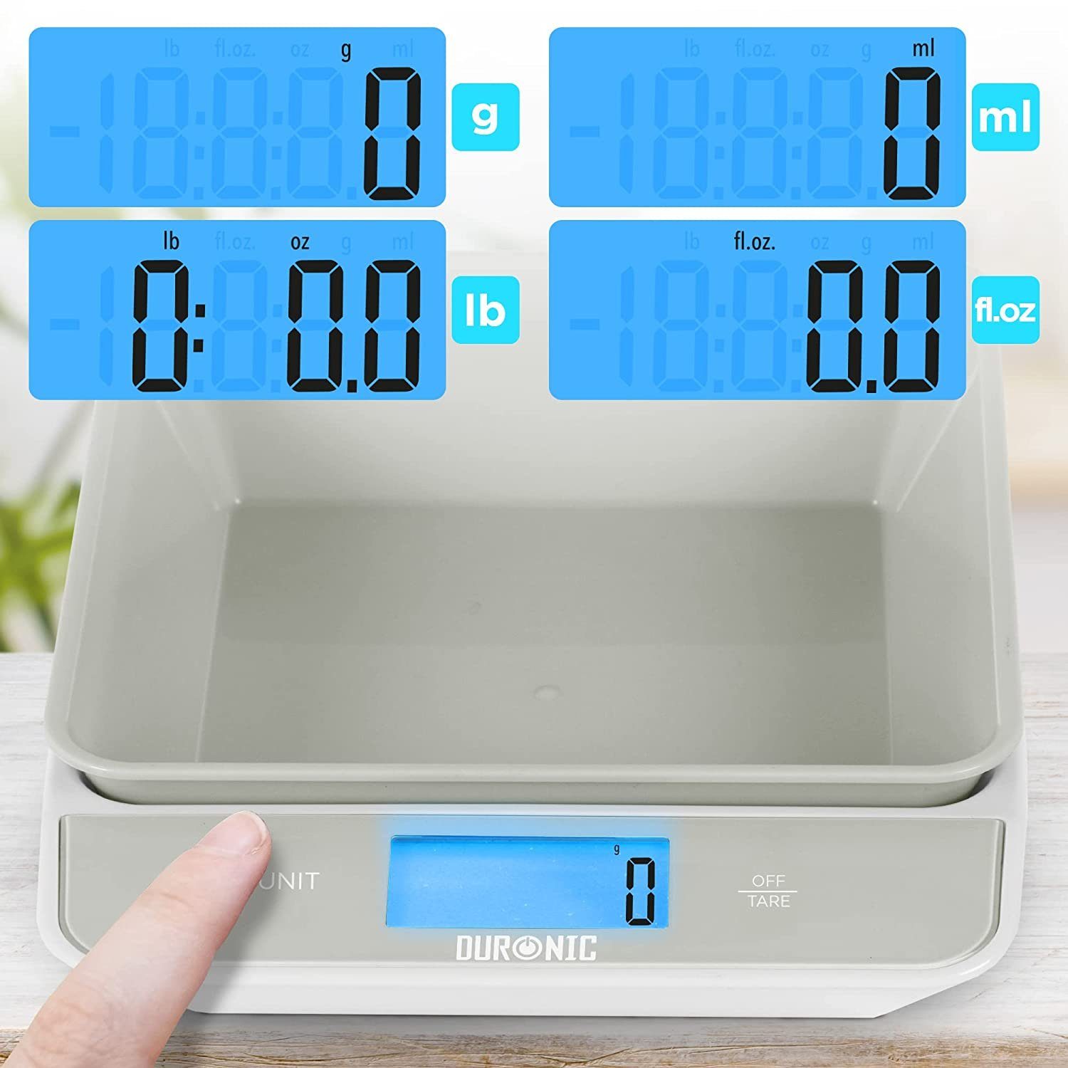 Duronic Küchenwaage, KS100 GY Küchenwaage, 5 kg Digitalwaage mit 1,2 L Schüssel
