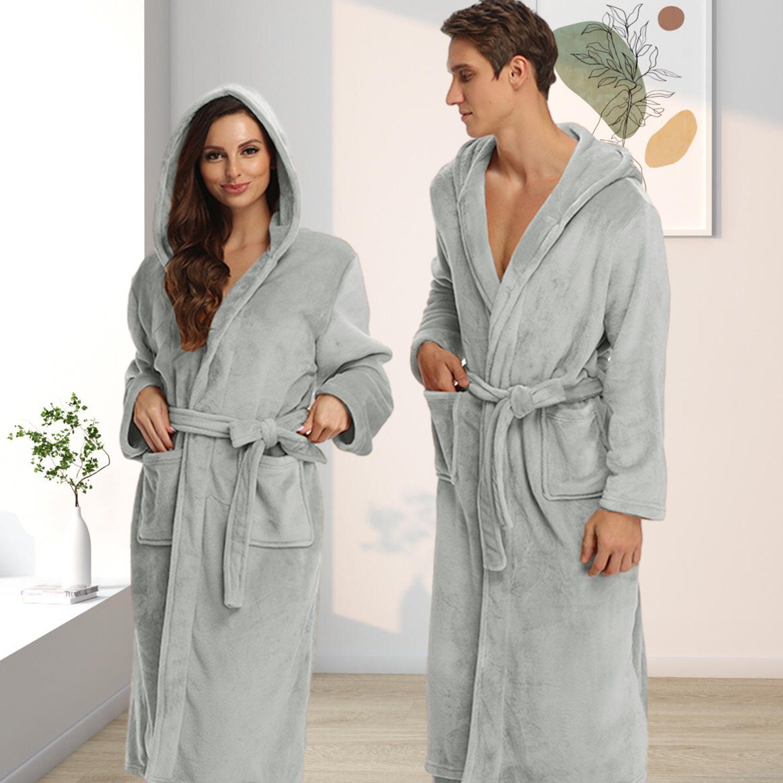 CALIYO Bademantel Bademantel Damen Flauschig, Morgenmantel Damen, Kuschelige Bademäntel, Kapuze, Gürtel, weicher langer Bademantel, dicke Bademäntel für Damen, Hausmantel