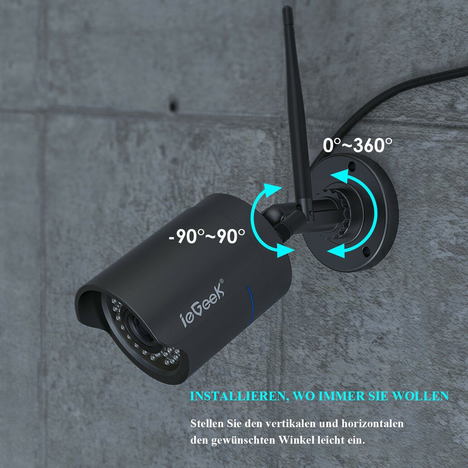 ieGeek 1080P FHD Überwachungskamera Aussen WLAN IP Kamera 25M Nachtsicht IP66 Überwachungskamera (AuBenbereich, Outdoor, 2,4 GHz Wifi,SD Storage, 7/24 Schleifenaufzeichnung,Wired CCTV, Bewegungserkennung, Plug & Play, Support PC/App, Sirene und APP-A