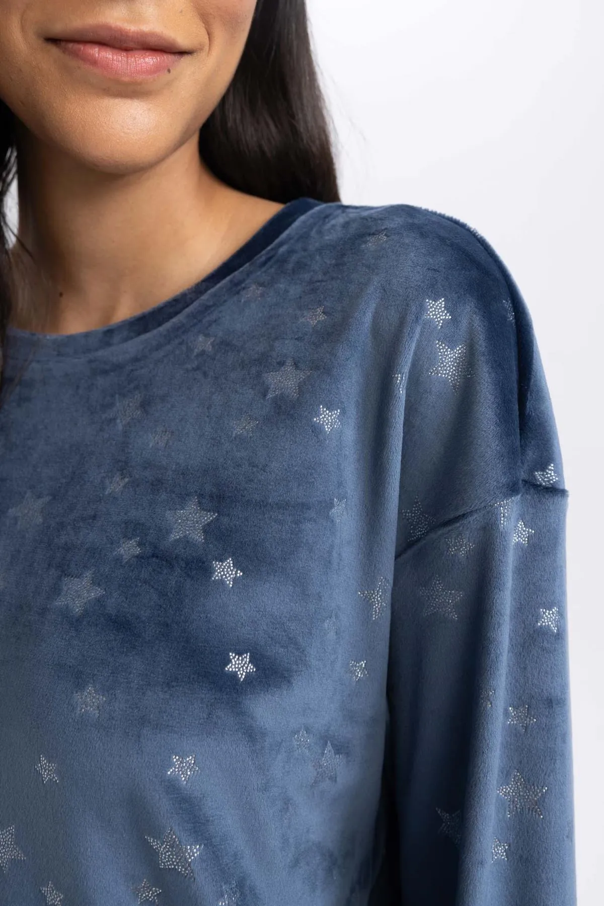 DeFacto  Verliebtes, gemustertes Langarm-Pyjama-Set aus Velours mit Neujahrsmotiv
