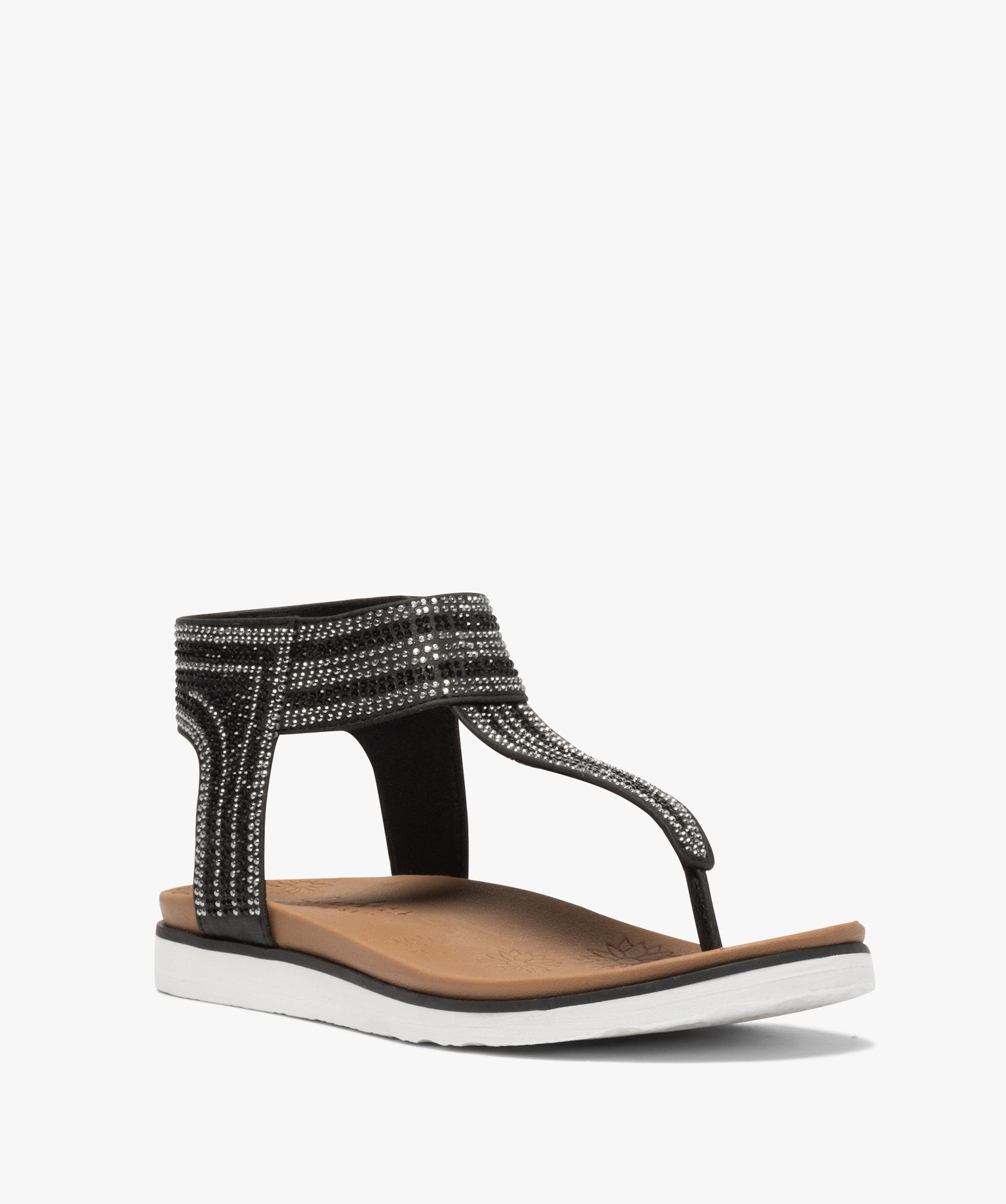 Sandales femme à entre-doigts et à strass - Skechers noir | GEMO