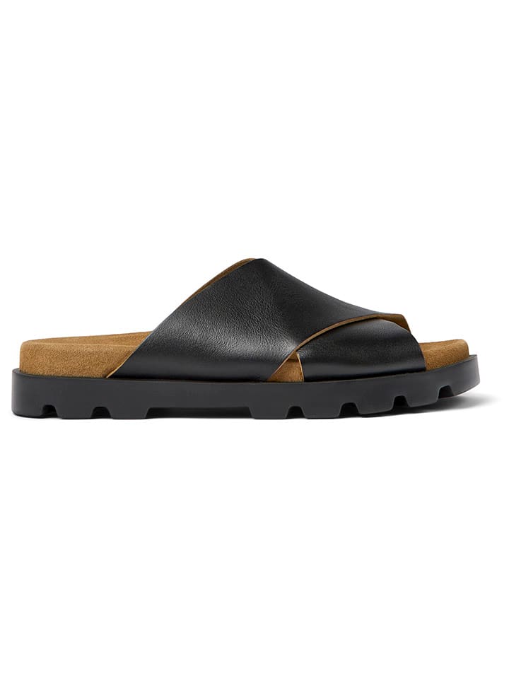 Camper Leder-Pantoletten in Schwarz günstig kaufen