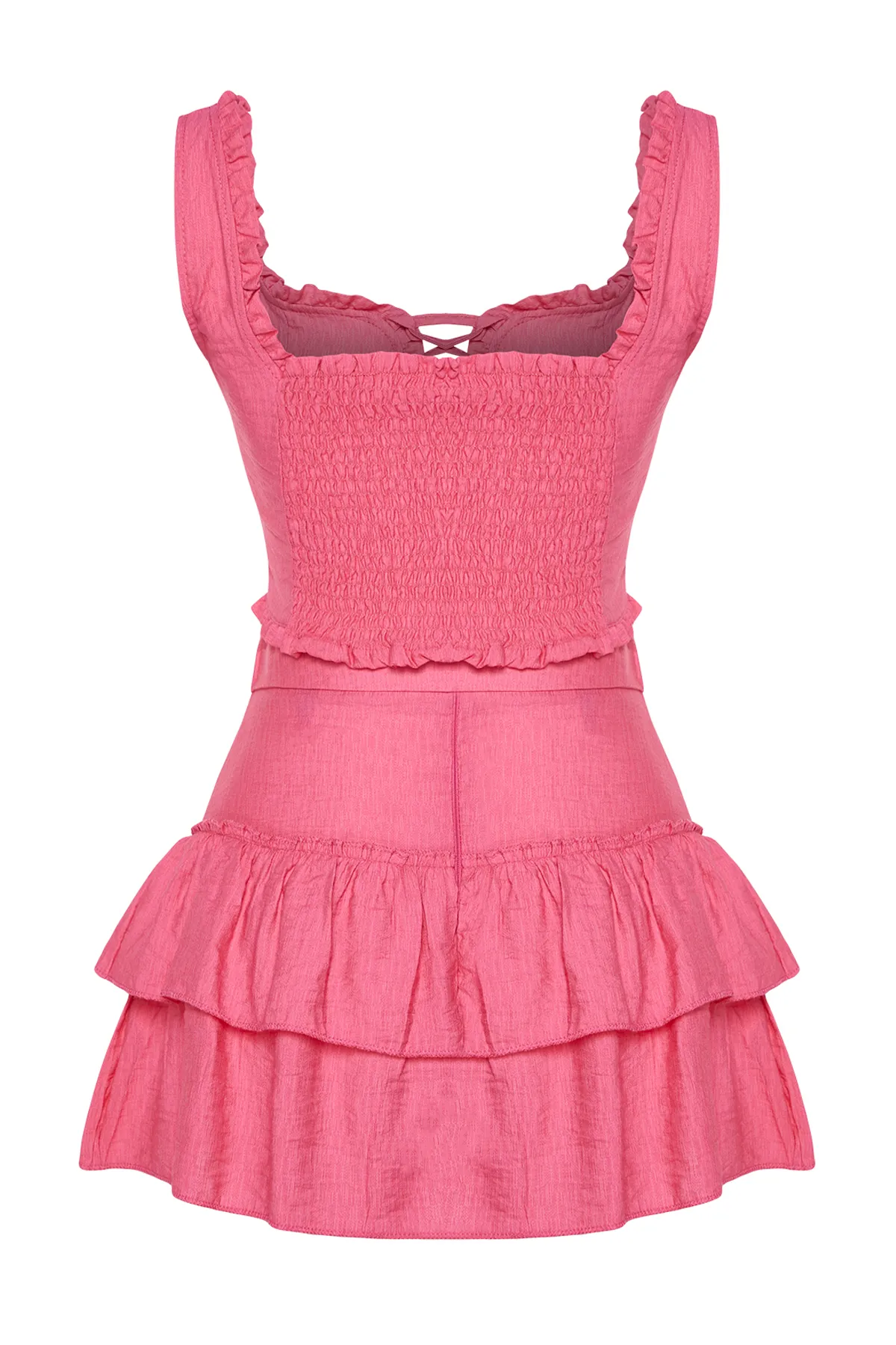 Trendyol Collection  Fuchsiafarbenes Set mit gewebter Rüschenbluse und Rock TBESS21AU0093