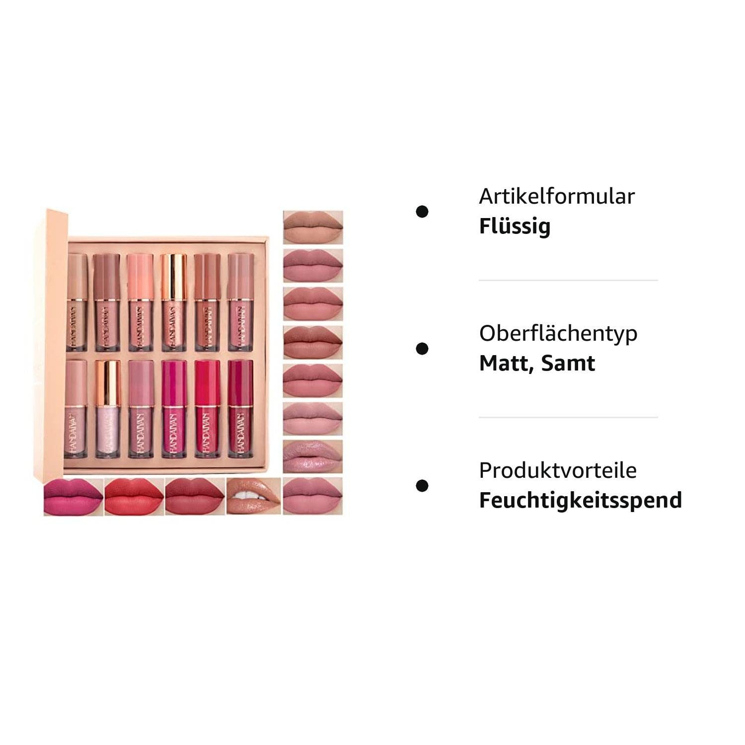 Haiaveng Lippenstift-Set 12 Farben Matt Ink Lippenstift Set,Matt Nudetöne Rose Pink, 12-tlg., Hoher Erfassungsgrad