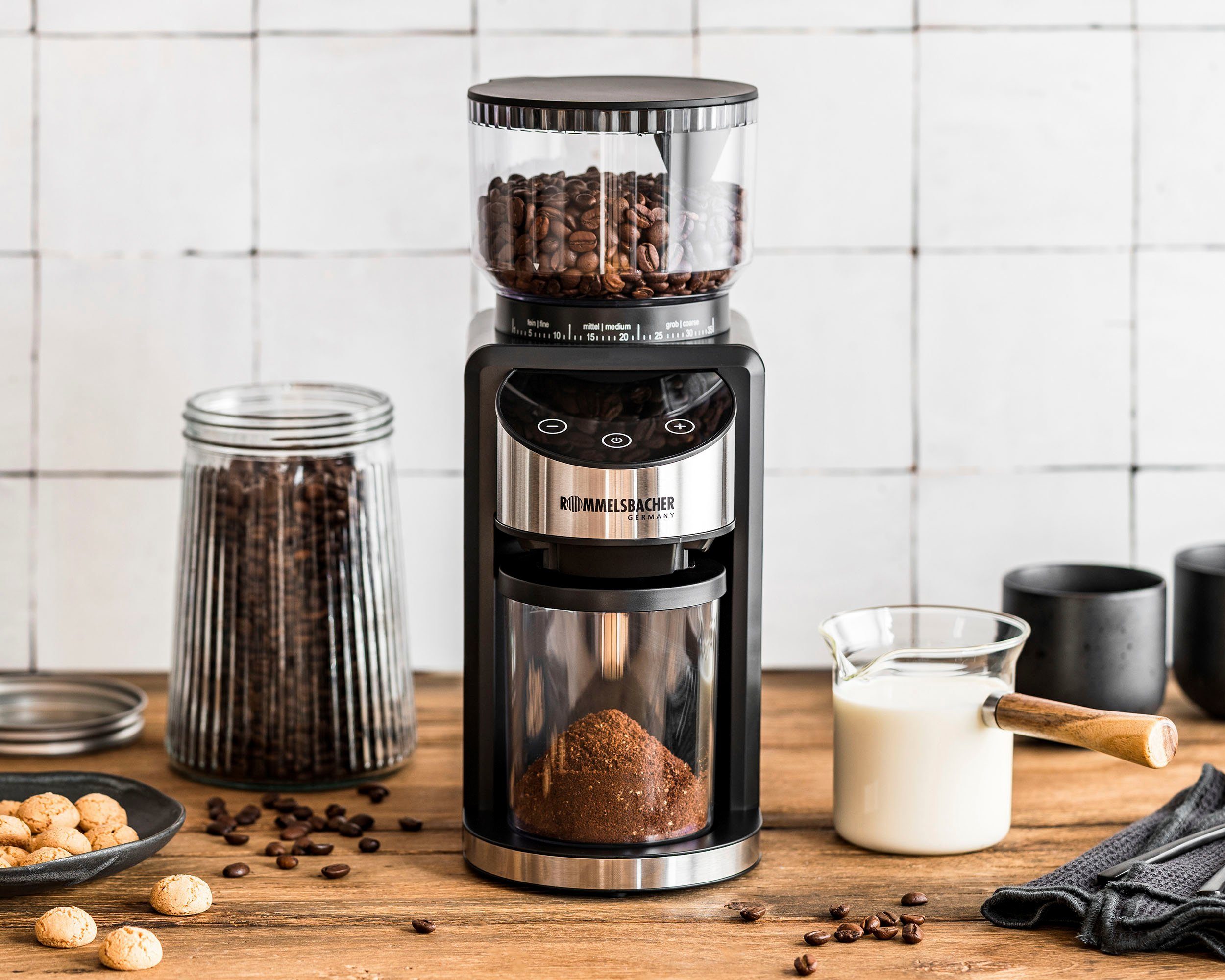 Rommelsbacher Kaffeemühle EKM 400, 200 W, Kegelmahlwerk, 220 g Bohnenbehälter, mit Kegelmahlwerk, Antistatik-Funktion, 35 Mahlgrade