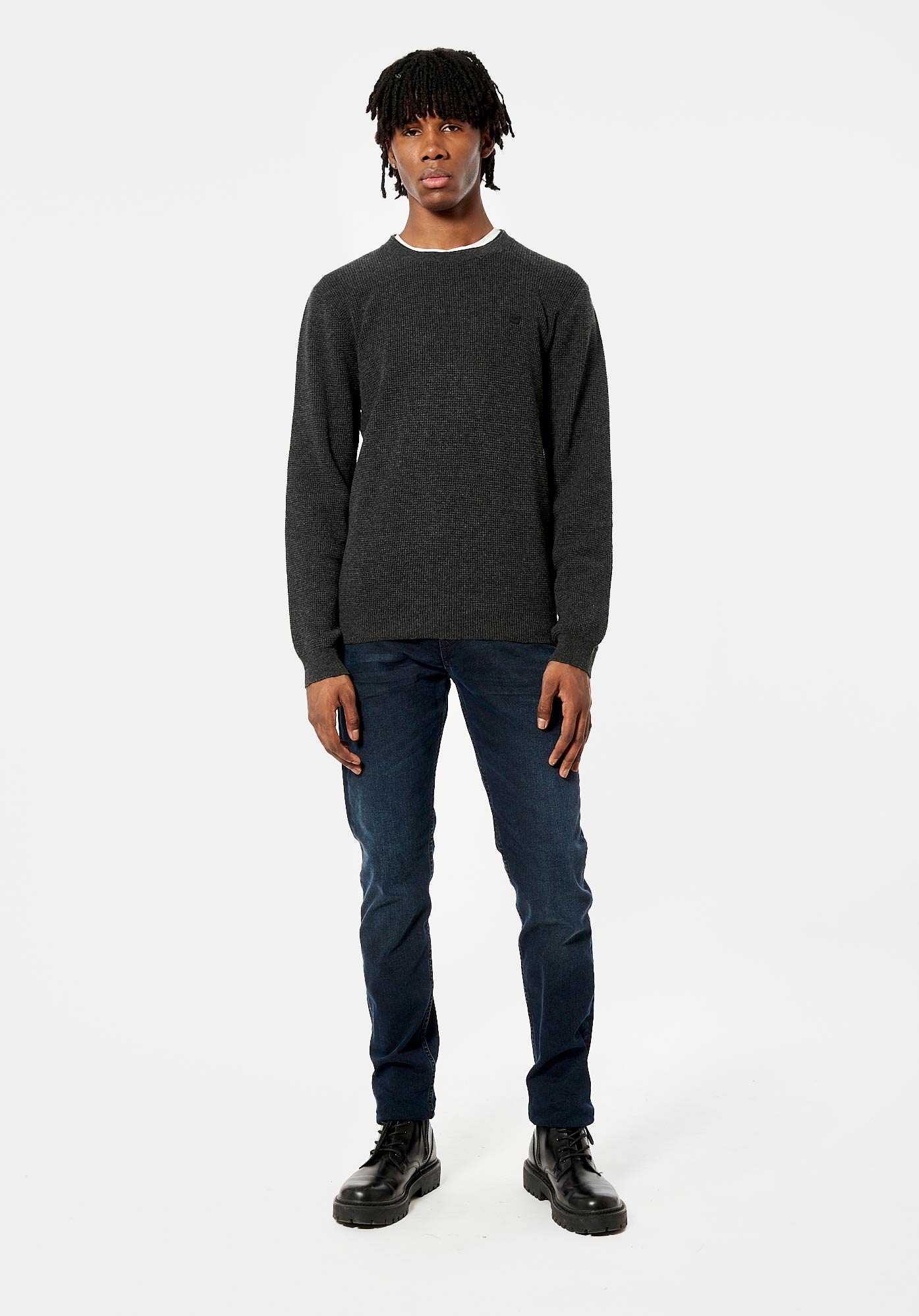 SADAK  Pull en laine gris foncé Homme