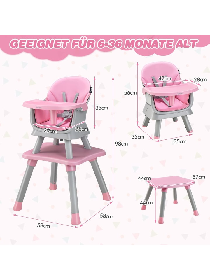 COSTWAY 6-in-1 Hochstuhl in Rosa günstig kaufen onesize
