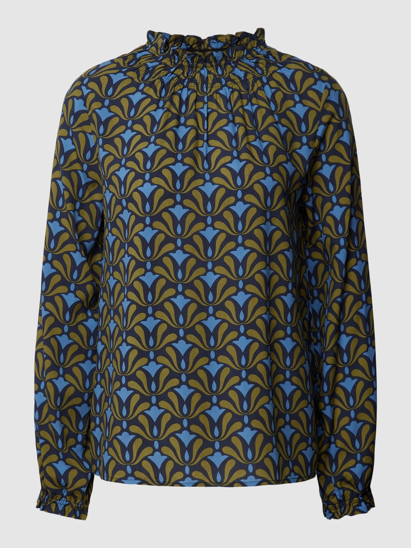 Bluse mit Allover-Muster und Stehkragen in marineblau